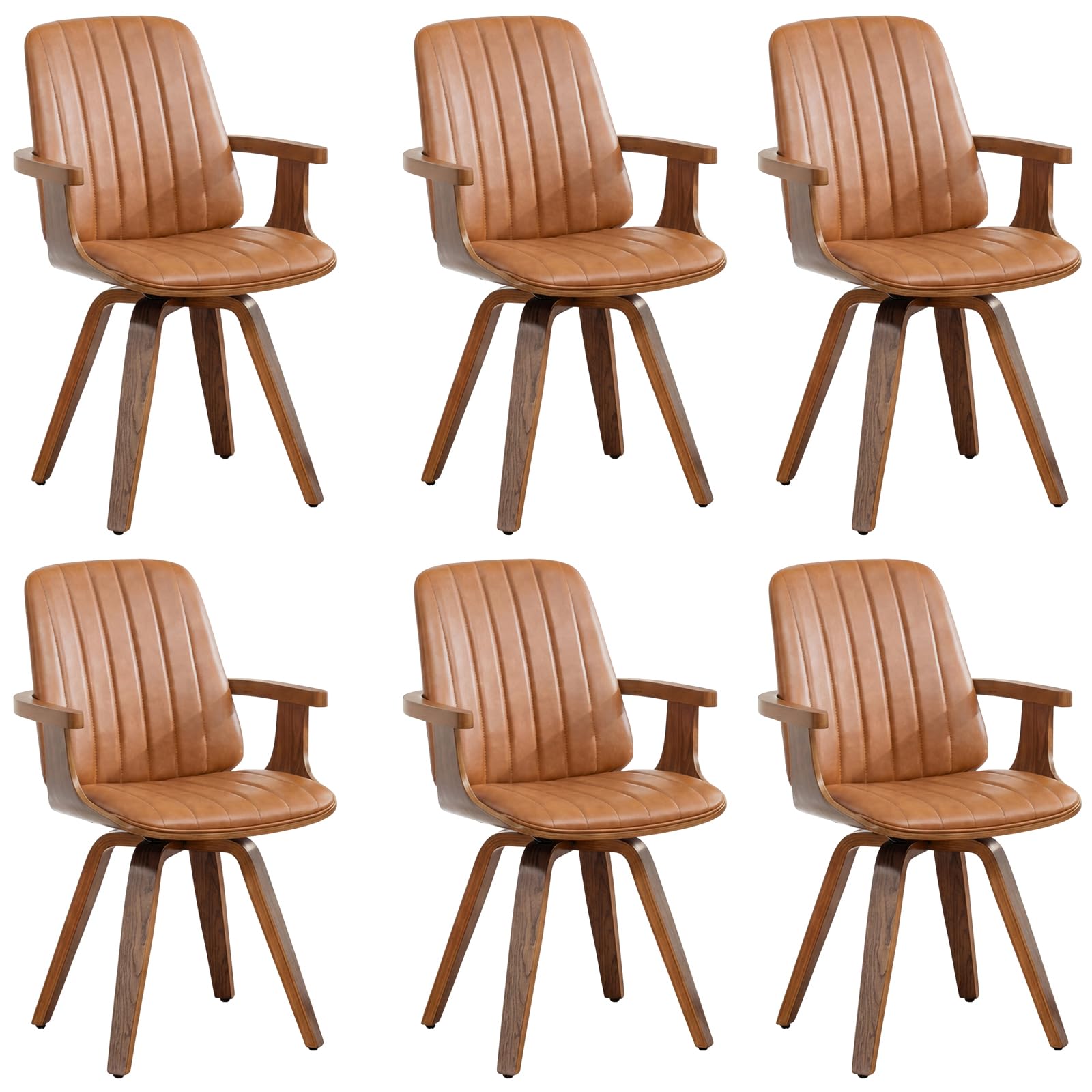 WUPOTO Set of 1 MCM Dining Chair, Mid Century Modern Chair with Walnut Craftsmanship, Upholstered Faux Leather, Wooden Arms and Legs, Faux Leather Dining Chair for Kitchen/Living Room - Green