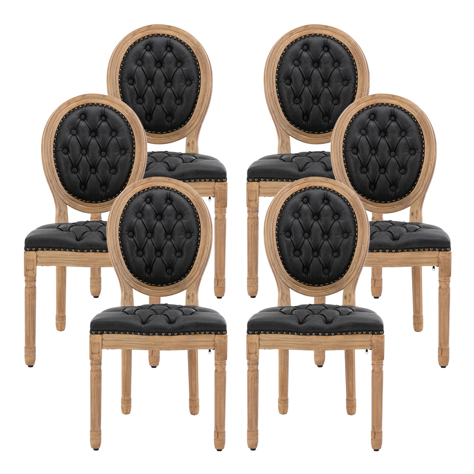 French Country Dining Chairs Set of 4，Fabric Upholstered Dining Chair with Round Back and Solid Leg, Rattan Kitchen Chairs for Dining Room, Living Room, Kitchen, Olive Green