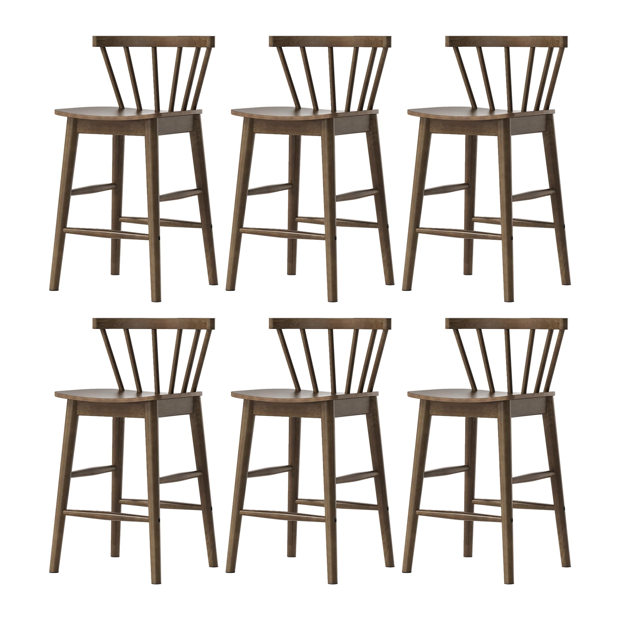 Modern Bar Stools Set of 2, 24" Wooden Counter Height Barstools, Modern Armless Farmhouse Bar Dining Chairs with Back & Footrest for Kitchen Island Pub, Natural Oak