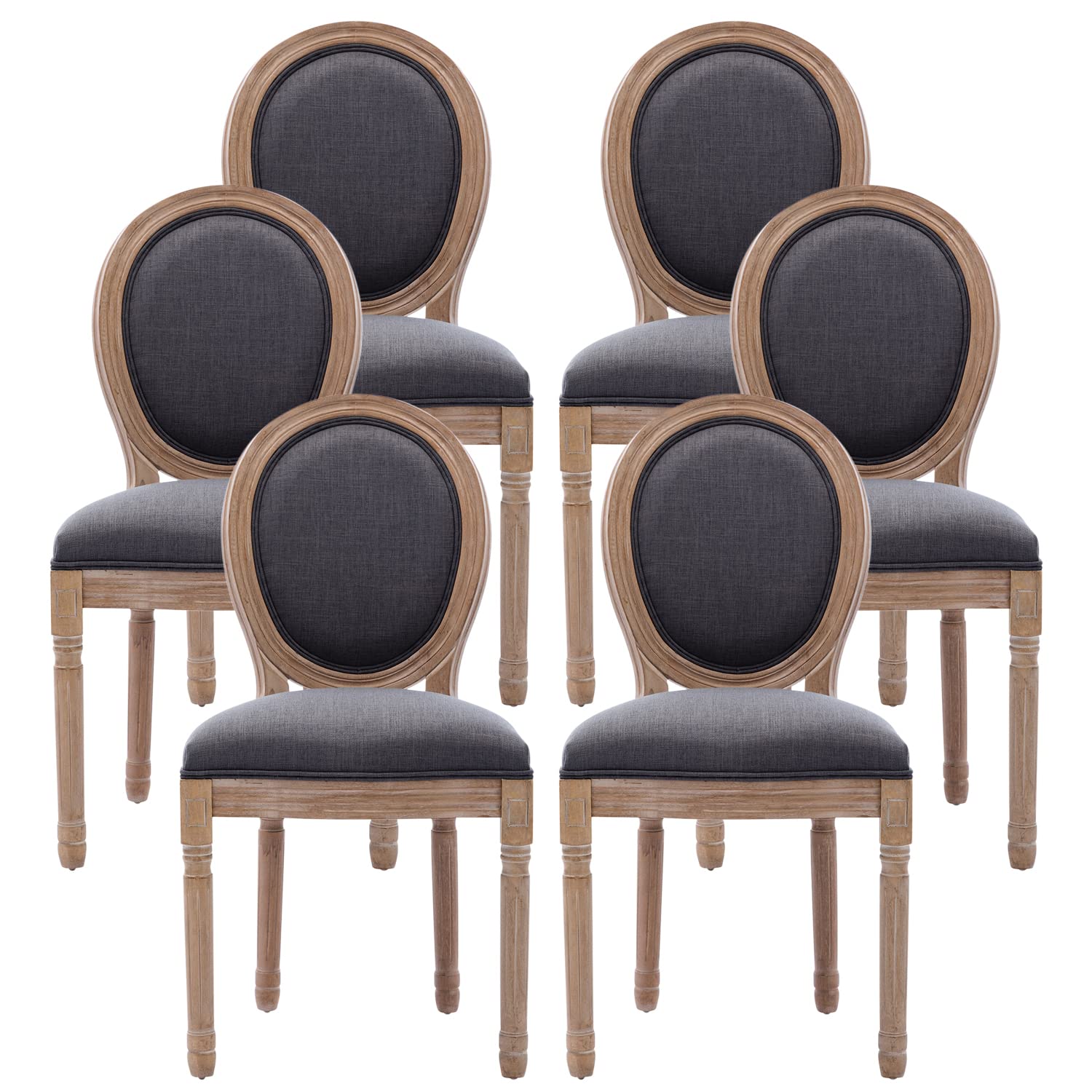 Nrizc French Country Dining Chairs Set of 4, Farmhouse Fabric Chairs with Round Back, Rattan Dining Chair, Oval Side Chairs for Dining Room/Living Room/Kitchen/Restaurant