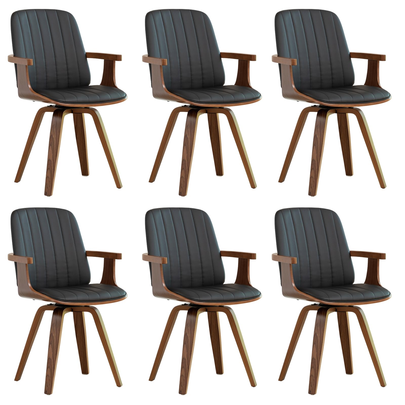 WUPOTO Set of 1 MCM Dining Chair, Mid Century Modern Chair with Walnut Craftsmanship, Upholstered Faux Leather, Wooden Arms and Legs, Faux Leather Dining Chair for Kitchen/Living Room - Green