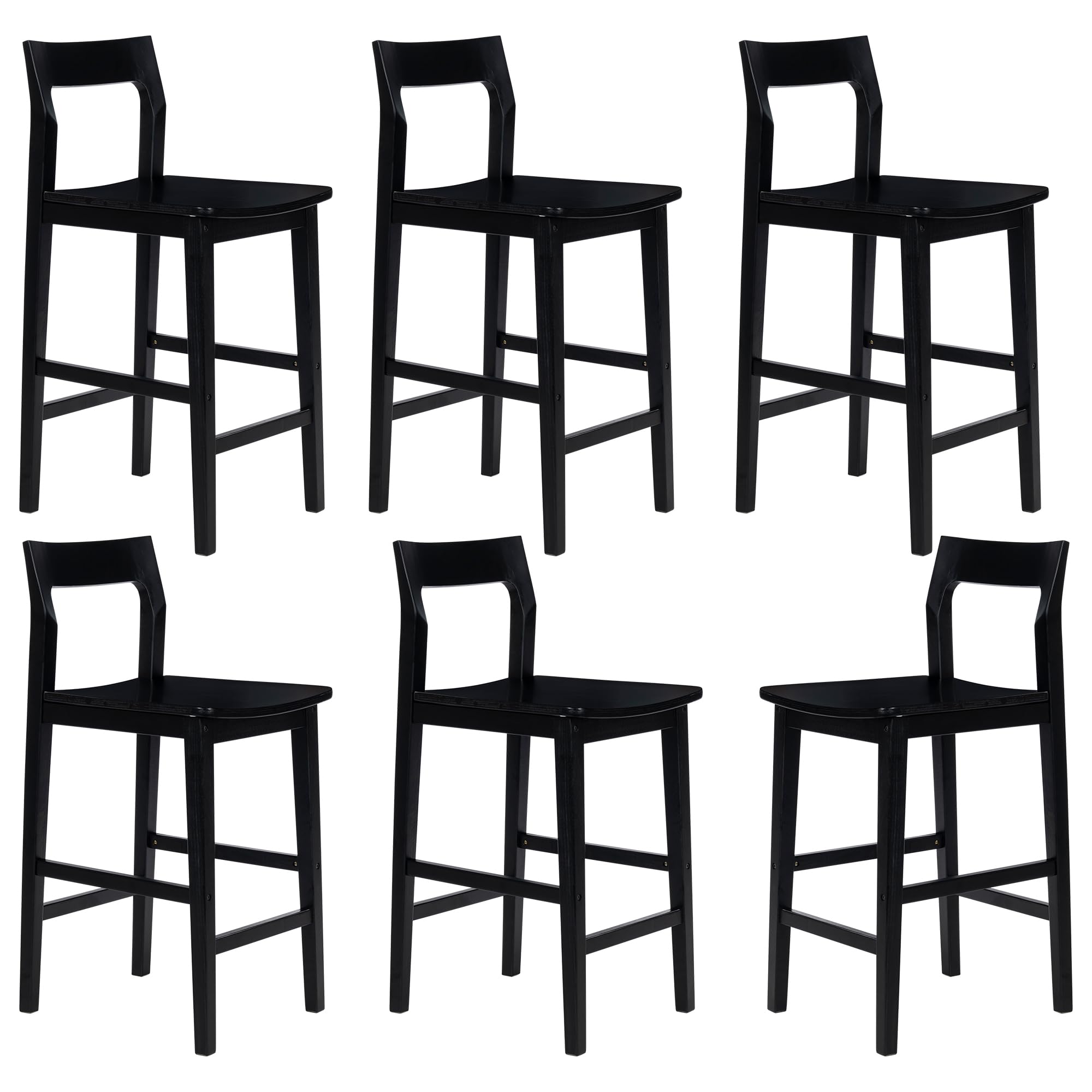EYYTHUNG Counter Height Stools Set of 3, Farmhouse 25” Bar Stools with Solid Wood Legs & Back, Mid Century Modern Barstools Chairs for Kitchen Island, Dining Room, Cafe, Pub, Dark Oak