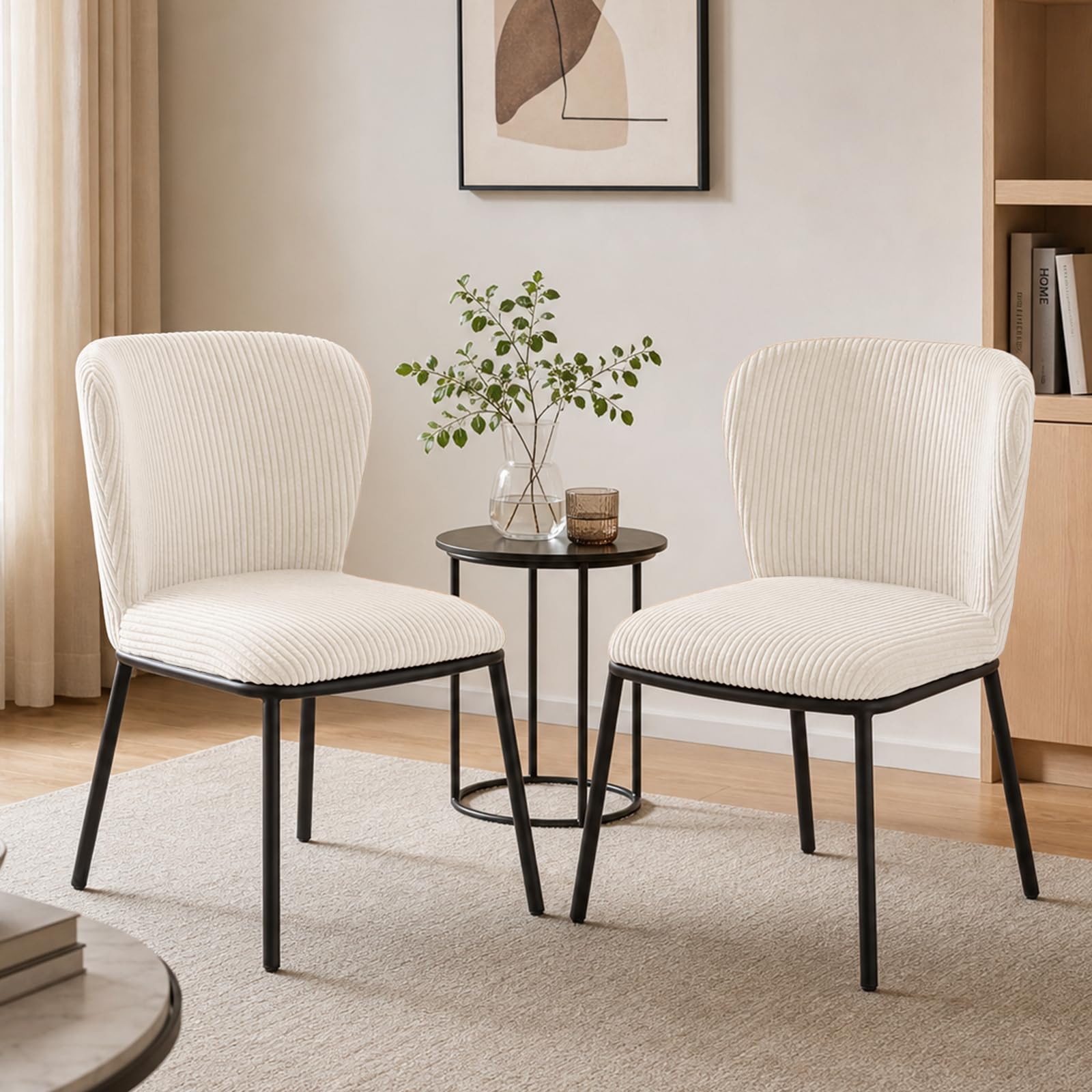 SIMTONAL Dining Chairs Set of 6, Dining Chair, Thickened Cushion, Corduroy Fabric, Easy to Clean & Assemble, for Dining Room/Living Room/Office, Green