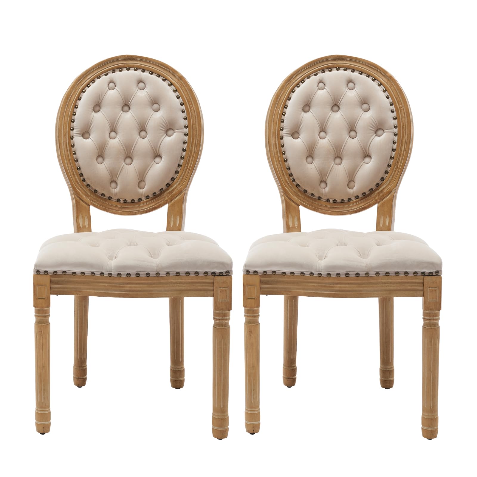 French Country Dining Chairs Set of 4，Fabric Upholstered Dining Chair with Round Back and Solid Leg, Rattan Kitchen Chairs for Dining Room, Living Room, Kitchen, Olive Green