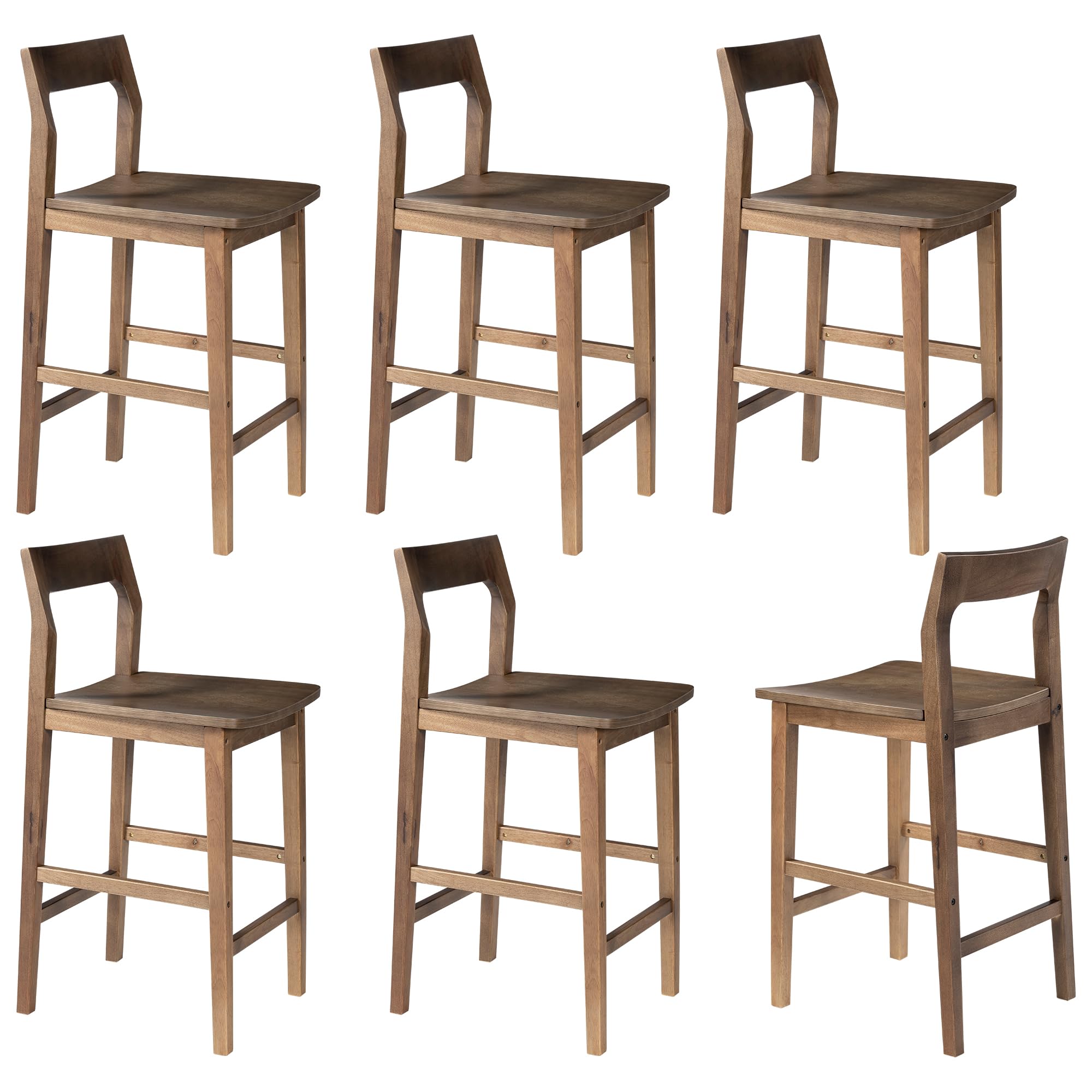 EYYTHUNG Counter Height Stools Set of 3, Farmhouse 25” Bar Stools with Solid Wood Legs & Back, Mid Century Modern Barstools Chairs for Kitchen Island, Dining Room, Cafe, Pub, Dark Oak