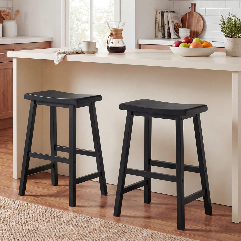 4PC Solid Wood Backless Bar Stools, 24in Counter Stools with Footrest, Brown