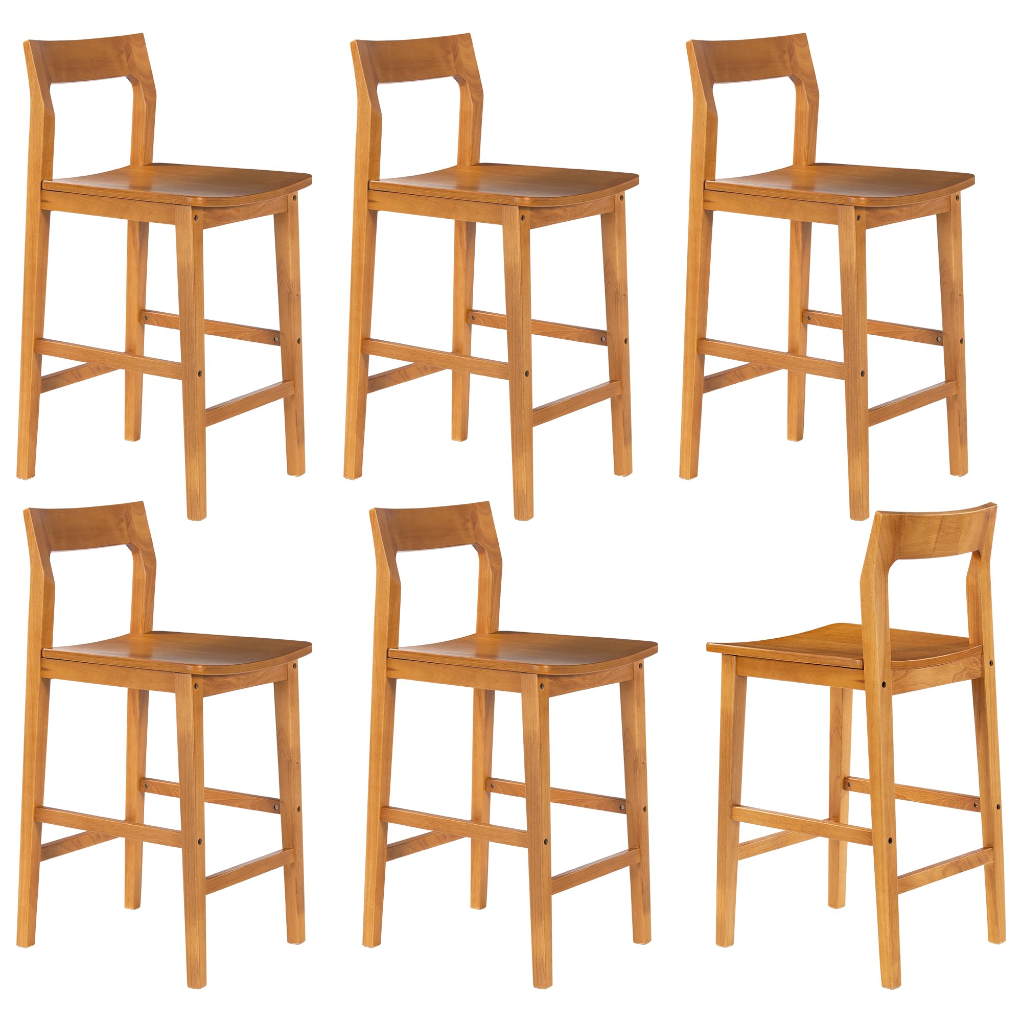 EYYTHUNG Counter Height Stools Set of 3, Farmhouse 25” Bar Stools with Solid Wood Legs & Back, Mid Century Modern Barstools Chairs for Kitchen Island, Dining Room, Cafe, Pub, Dark Oak
