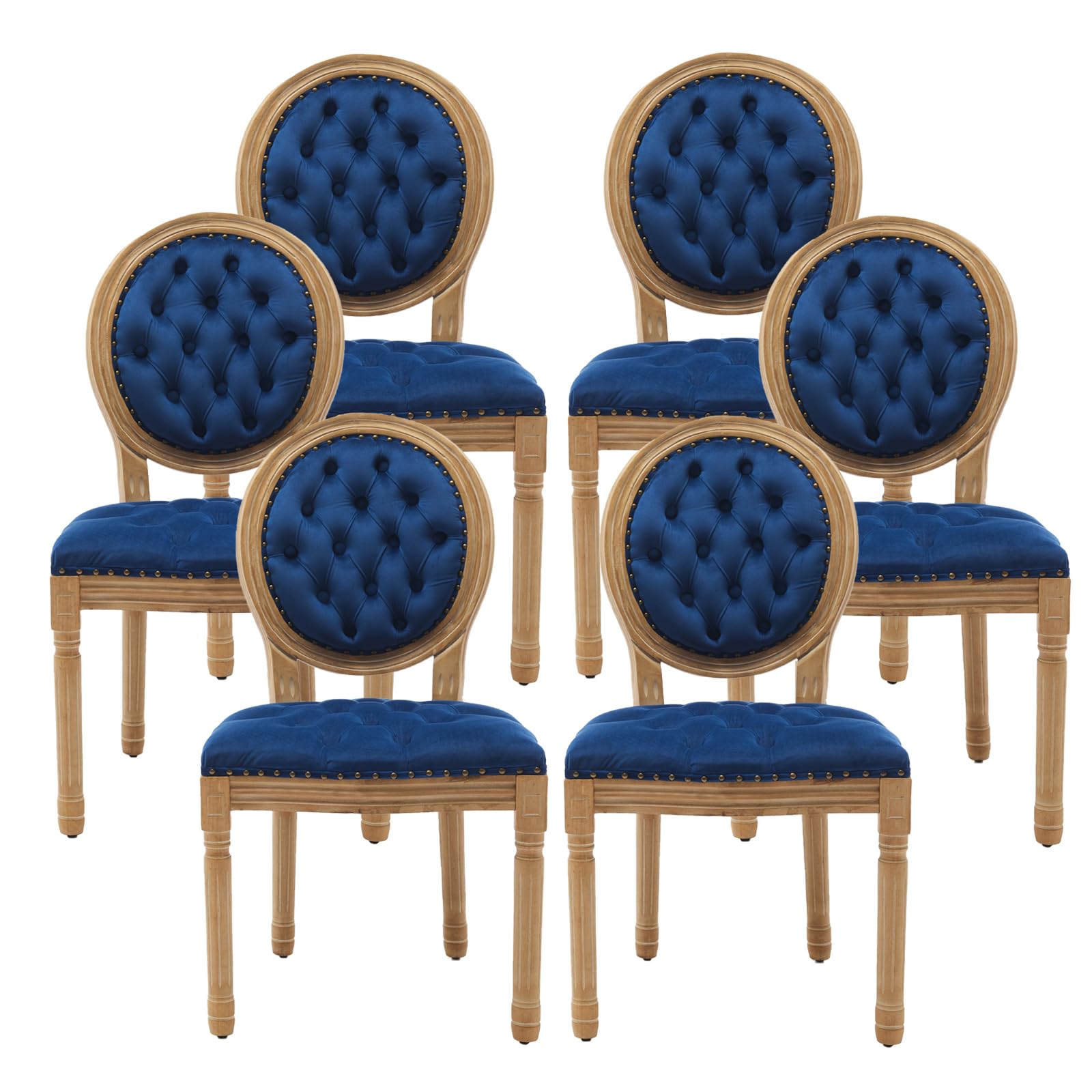 French Country Dining Chairs Set of 4，Fabric Upholstered Dining Chair with Round Back and Solid Leg, Rattan Kitchen Chairs for Dining Room, Living Room, Kitchen, Olive Green