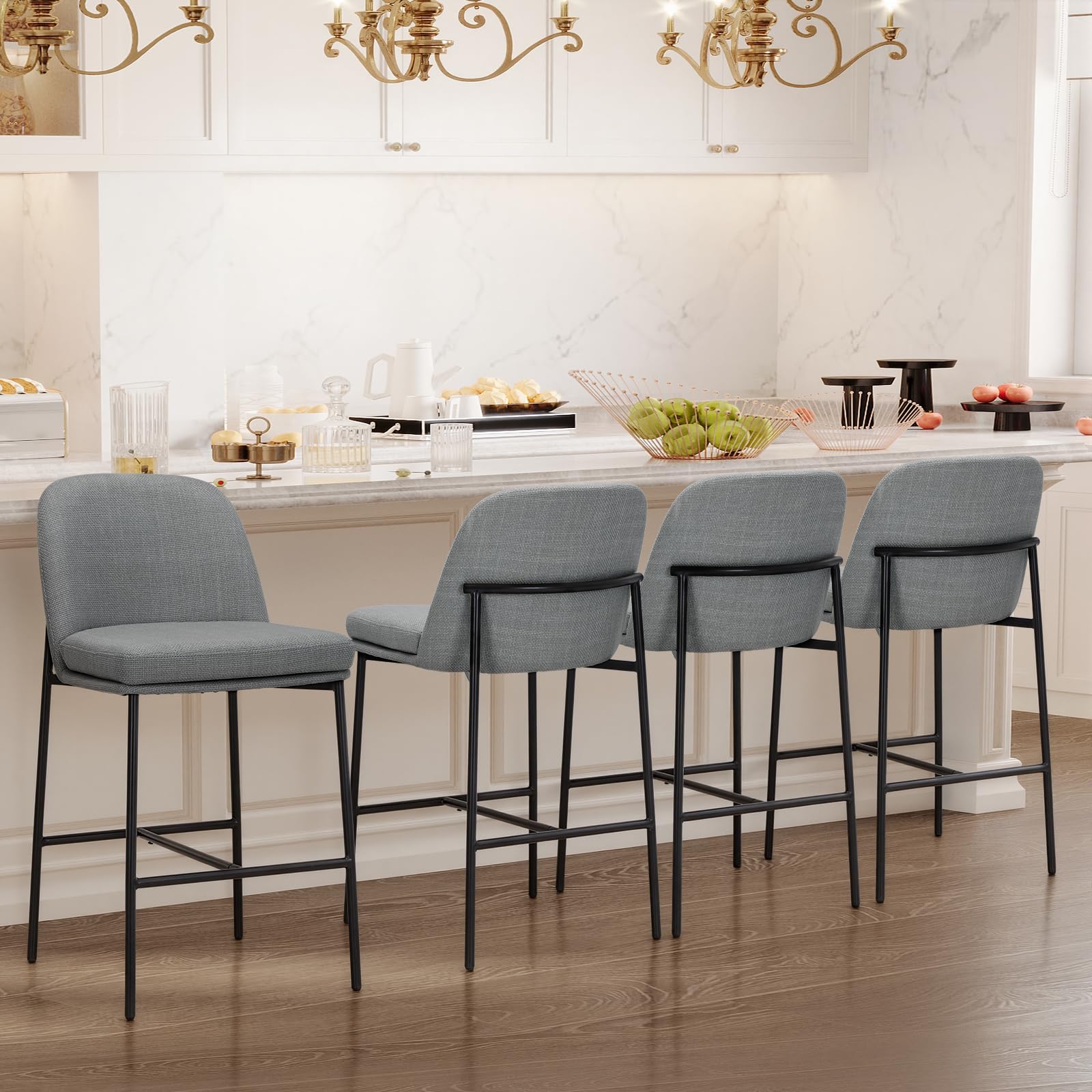 COLAMY Upholstered Counter Bar Stools, Kitchen Island Stools with Back, Modern Counter Height Stools with Wood Legs for Kitchen Island Dining Room Bar, Camel