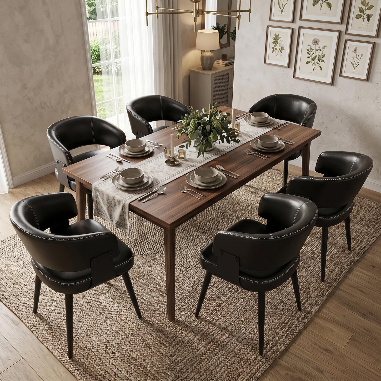 Dining Chairs Set of 4, Modern Upholstered PU Leather Kitchen & Dining Room Chairs with Curved Open Back Metal Legs, Kitchen Chairs for Dining Room Restaurant (Vintage Brown, Set of 4)