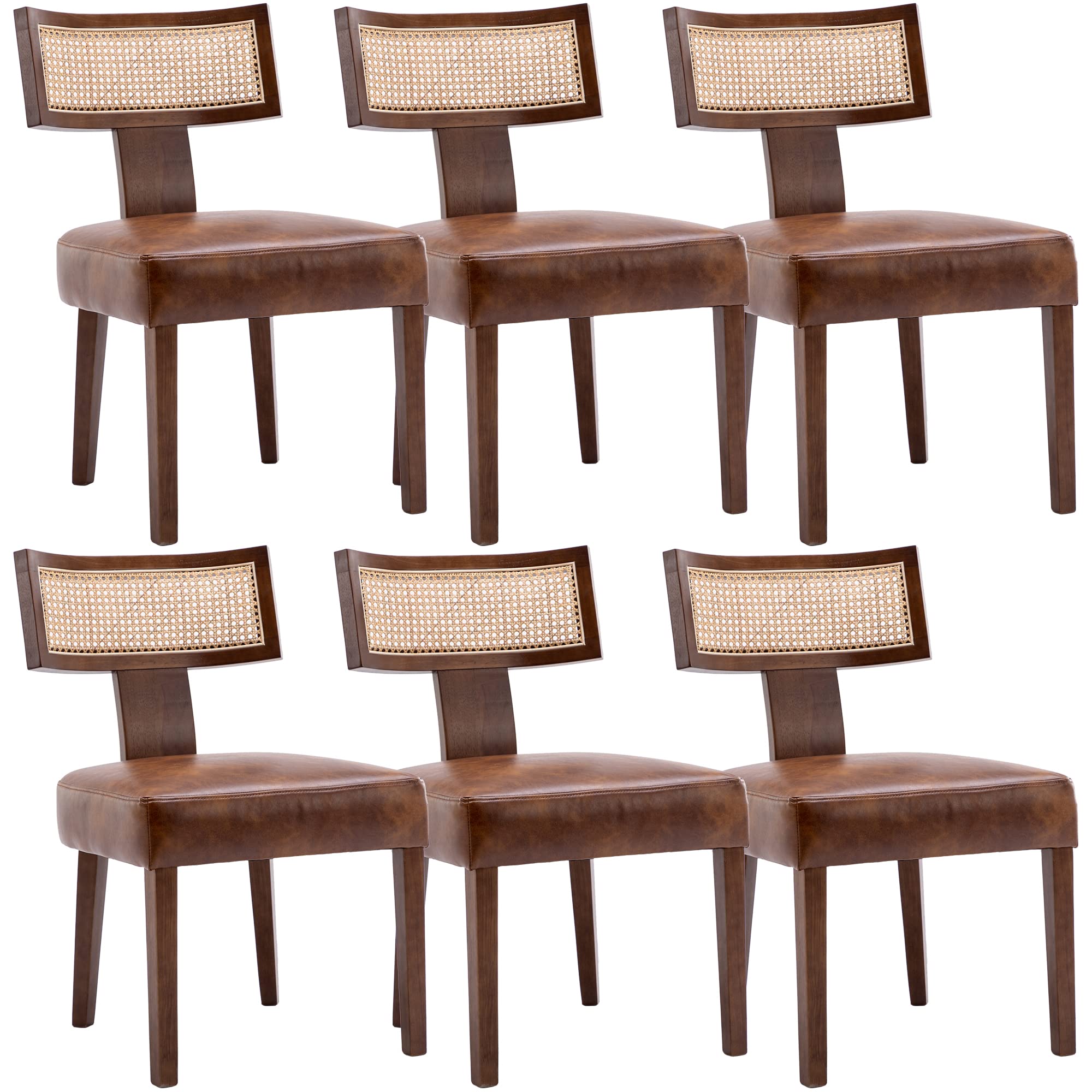 RIVOVA Rattan Dining Chairs Set of 4, Mid Century Modern Dining Chair Upholstered Linen Fabric Kitchen Side Chair, Modern Kitchen Armless Solid Wood Dining Chairs, Beige