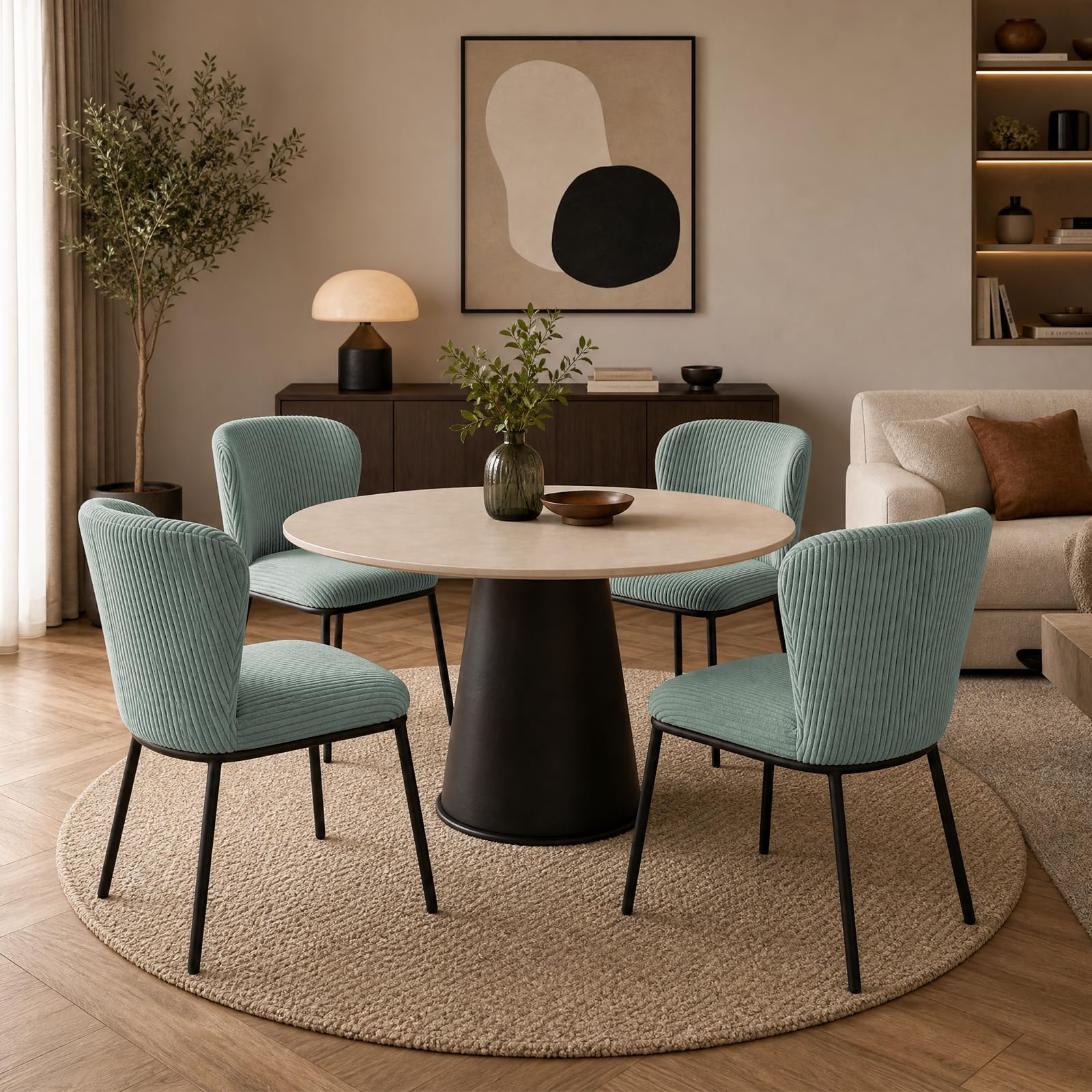 SIMTONAL Dining Chairs Set of 6, Dining Chair, Thickened Cushion, Corduroy Fabric, Easy to Clean & Assemble, for Dining Room/Living Room/Office, Green