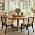 HNY Farmhouse Rattan Dining Chairs Set of 4, Natural Solid Hardwood Frame, Upholstered Linen Seat, Ergonomic Cane Back Dining Room Chairs for Kitchen, Dining Room, Apartment, Beige