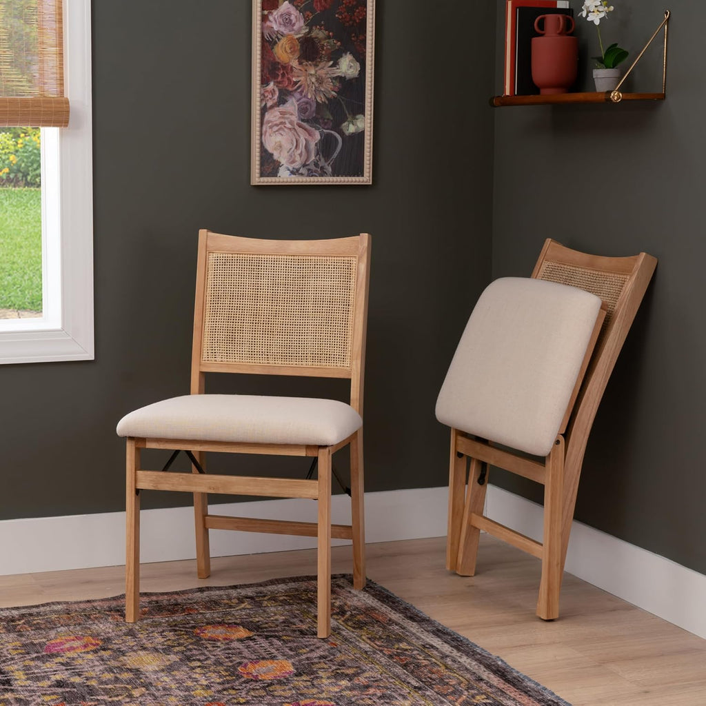 Powell Kasi Beige Rattan Cane Folding Foldable Dining Side Chair, Natural