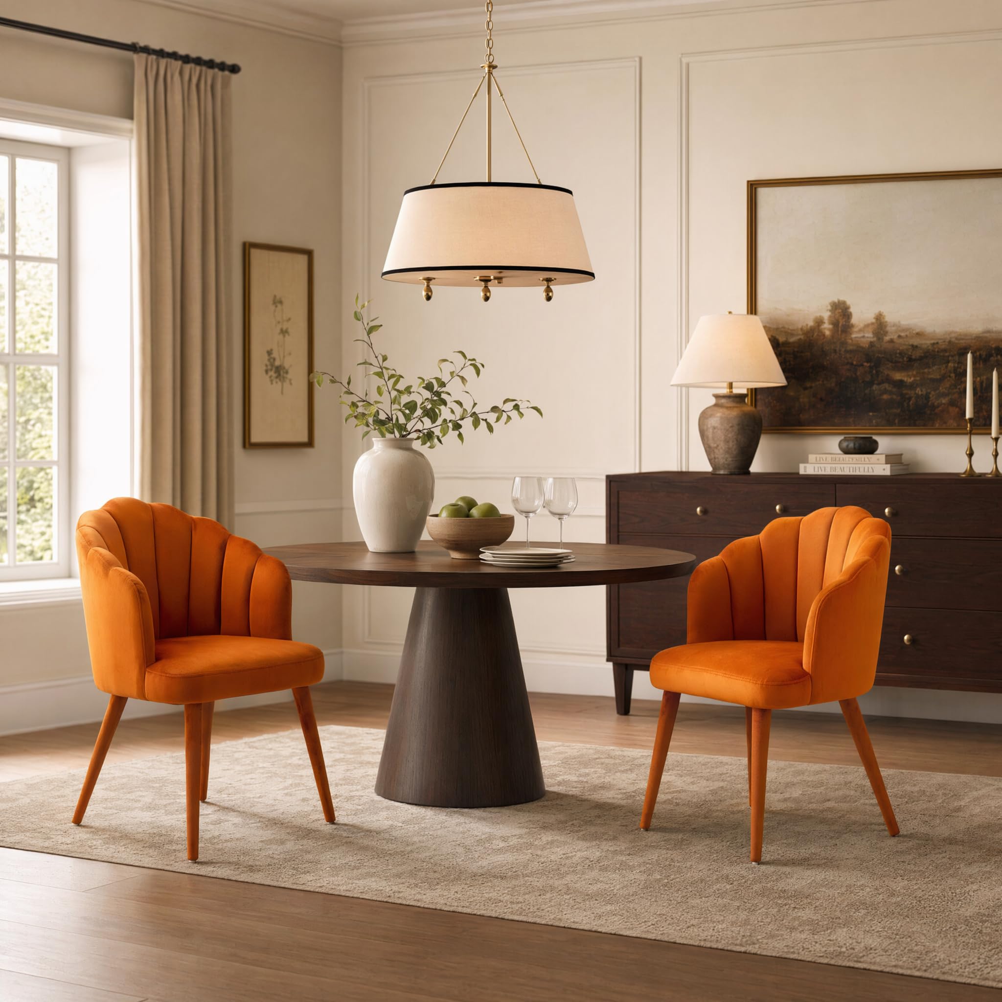 Hyfirm Mid-Century Modern Walnut Dining Chairs Set of 2, Vintage Brown Leather Wooden Kitchen Chairs, Retro Upholstered PU Cushioned Seat with Curved Backrest, Armless Accent Side Chair for Bedroom