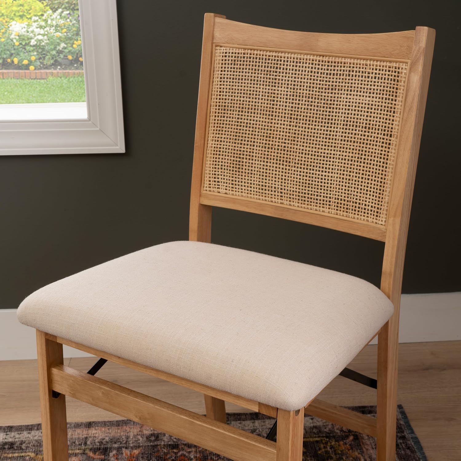Powell Kasi Beige Rattan Cane Folding Foldable Dining Side Chair, Natural