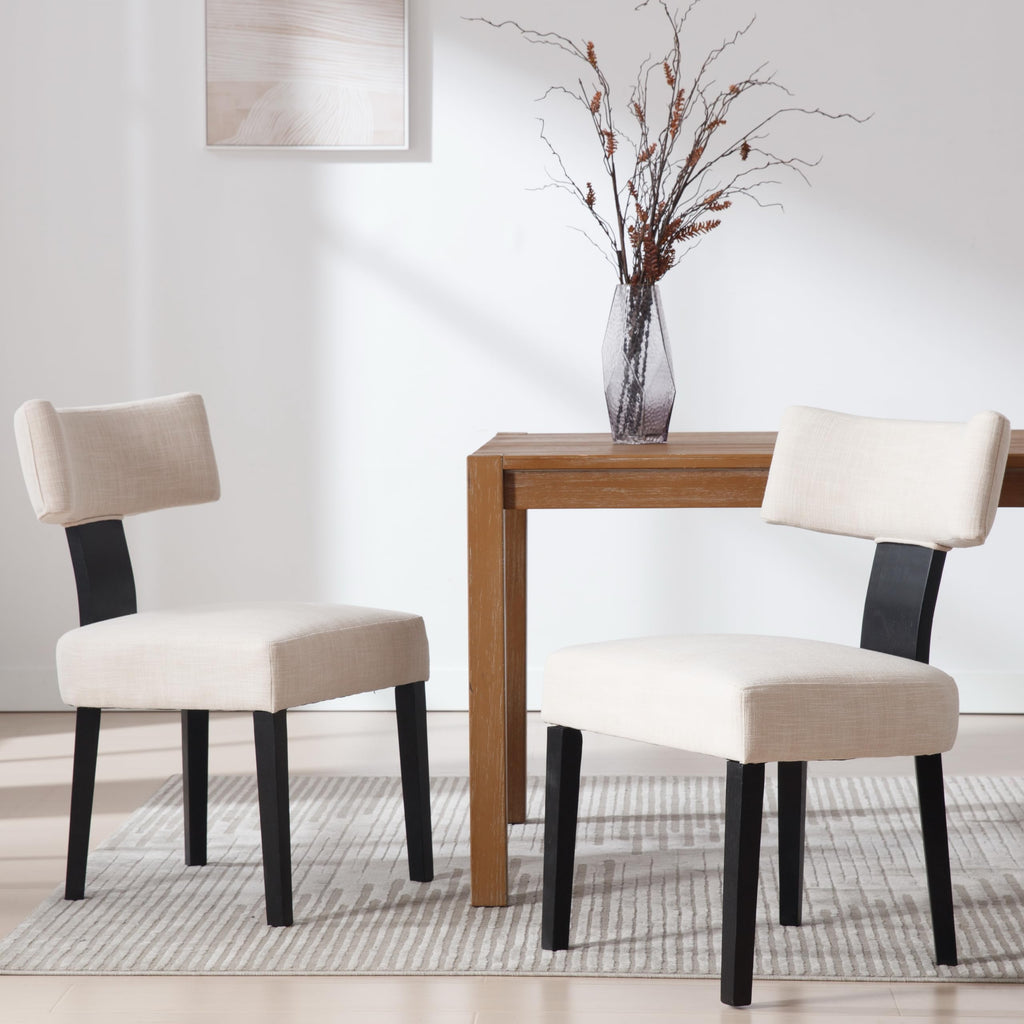 RIVOVA Rattan Dining Chairs Set of 4, Mid Century Modern Dining Chair Upholstered Linen Fabric Kitchen Side Chair, Modern Kitchen Armless Solid Wood Dining Chairs, Beige