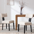 RIVOVA Rattan Dining Chairs Set of 4, Mid Century Modern Dining Chair Upholstered Linen Fabric Kitchen Side Chair, Modern Kitchen Armless Solid Wood Dining Chairs, Beige