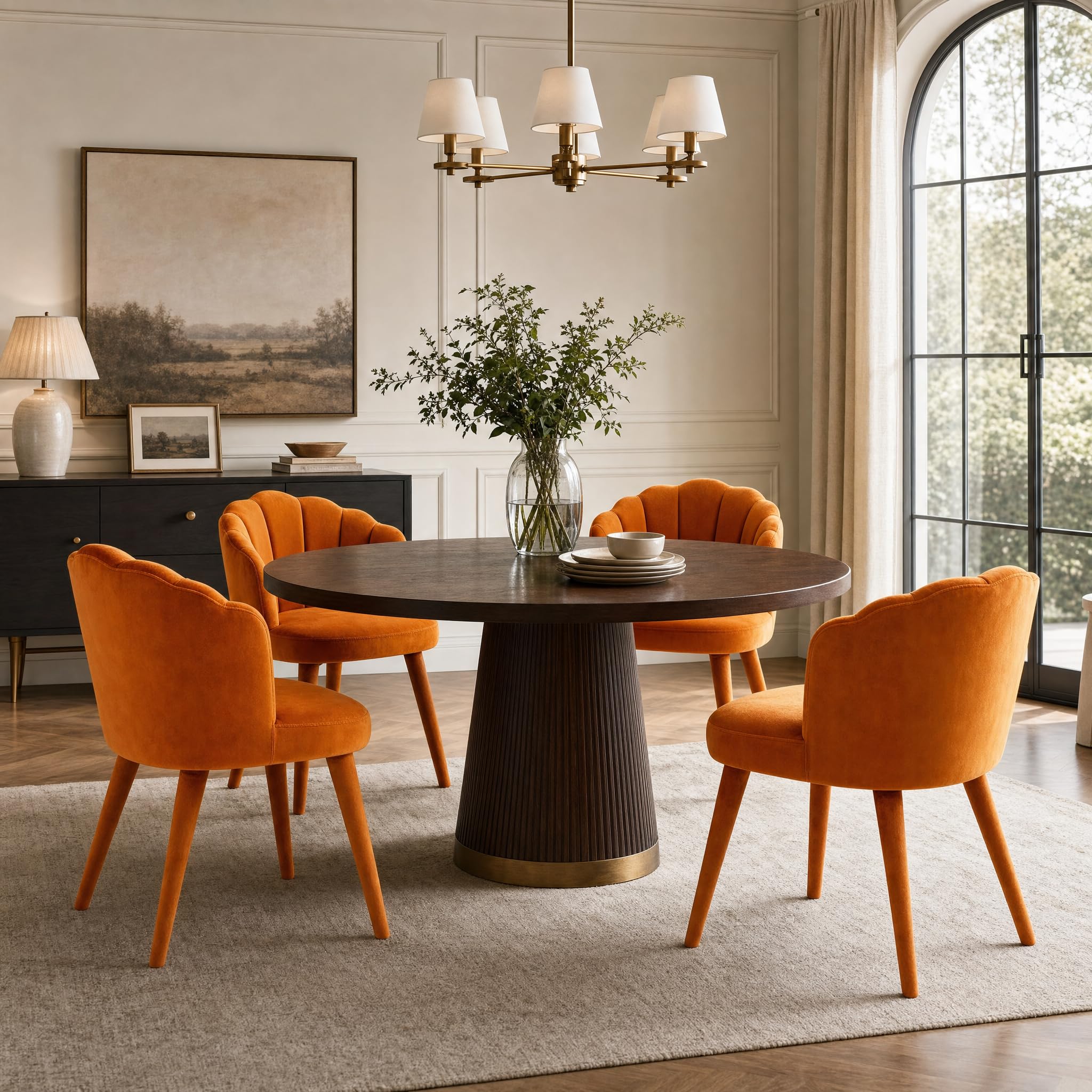 Hyfirm Mid-Century Modern Walnut Dining Chairs Set of 2, Vintage Brown Leather Wooden Kitchen Chairs, Retro Upholstered PU Cushioned Seat with Curved Backrest, Armless Accent Side Chair for Bedroom