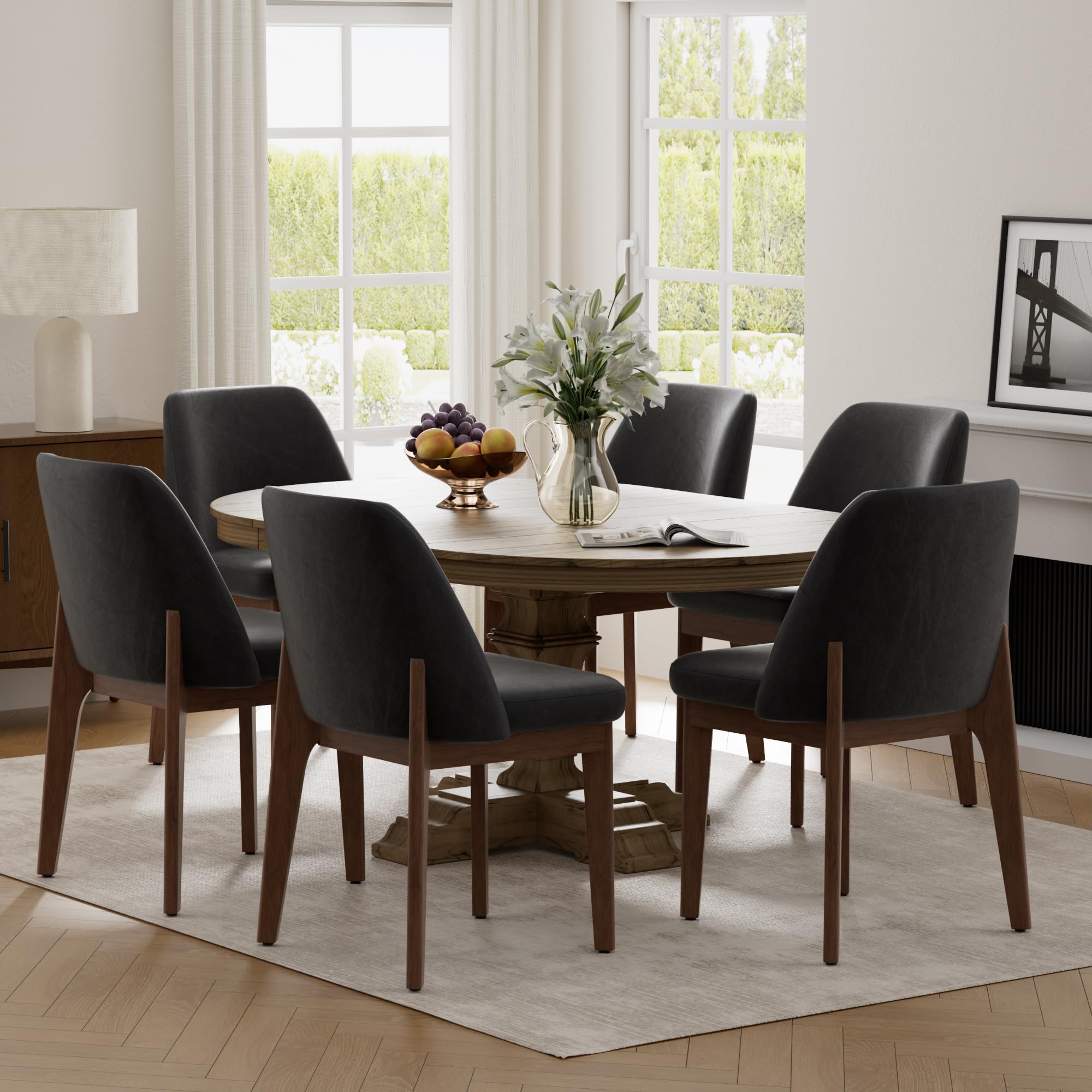 VKNOW Modern Dining Chairs Set of 2, Faux Leather Kitchen Chairs with Wood Legs, Upholstered Side Chair for Kitchen Dining Room, Beige