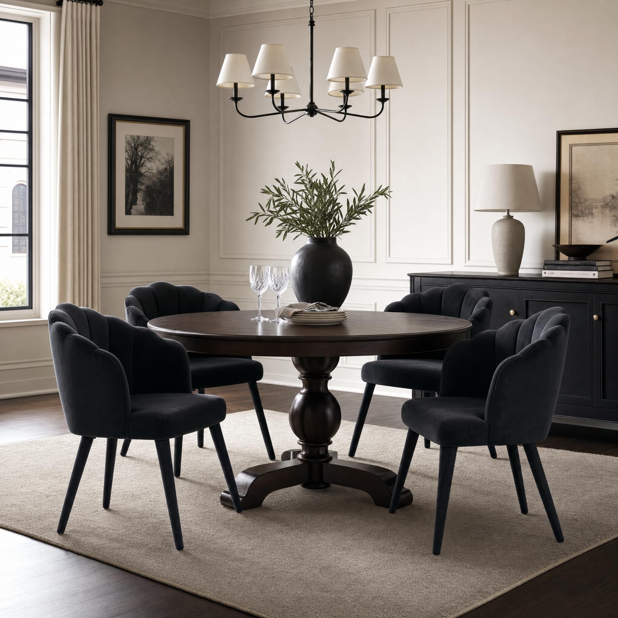 Hyfirm Mid-Century Modern Walnut Dining Chairs Set of 2, Vintage Brown Leather Wooden Kitchen Chairs, Retro Upholstered PU Cushioned Seat with Curved Backrest, Armless Accent Side Chair for Bedroom