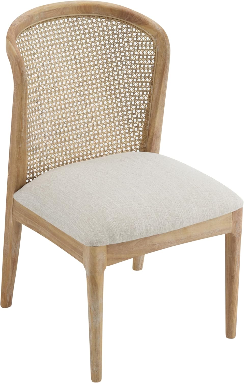 Beige Upholstered Dining Chairs 2 Pack, Rubberwood & Cane Design
