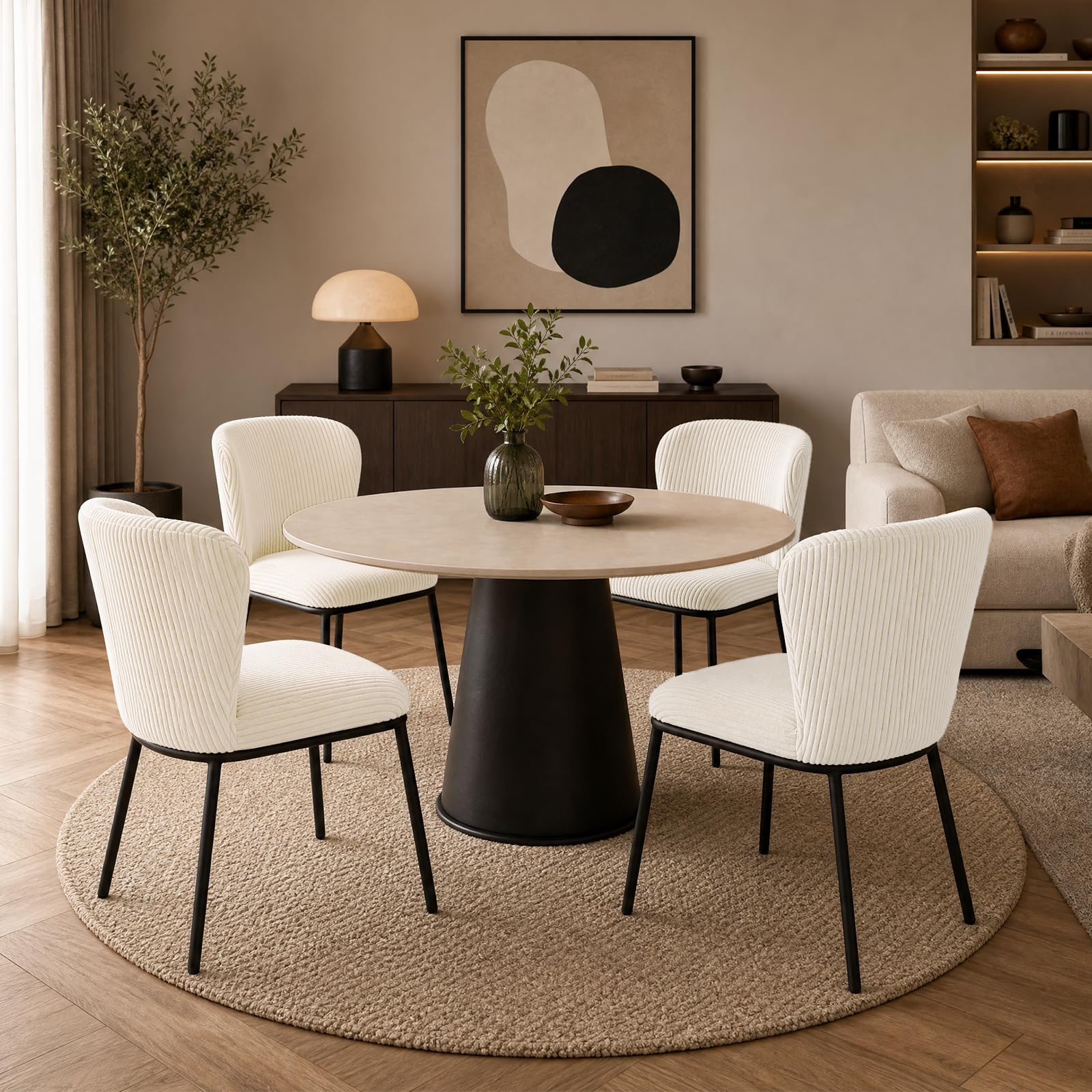 SIMTONAL Dining Chairs Set of 6, Dining Chair, Thickened Cushion, Corduroy Fabric, Easy to Clean & Assemble, for Dining Room/Living Room/Office, Green