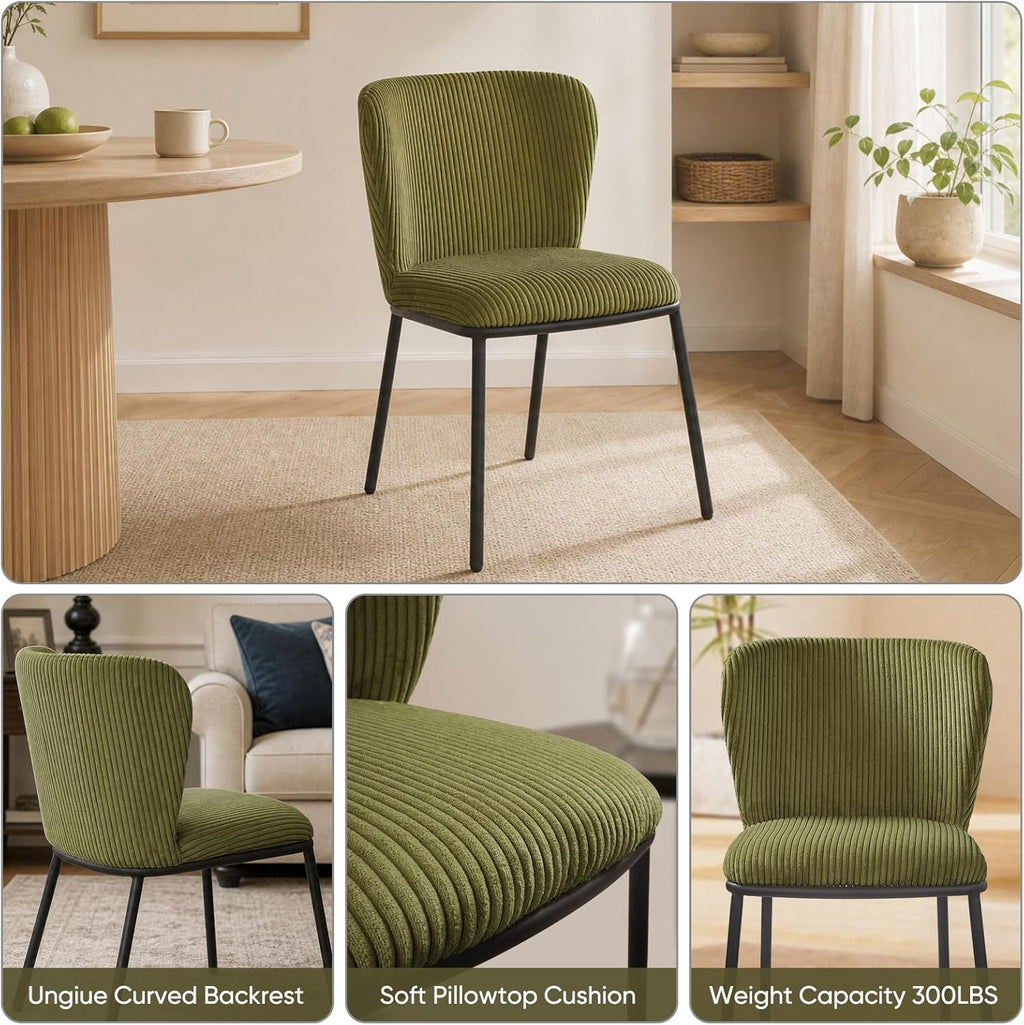 SIMTONAL Dining Chairs Set of 6, Dining Chair, Thickened Cushion, Corduroy Fabric, Easy to Clean & Assemble, for Dining Room/Living Room/Office, Green
