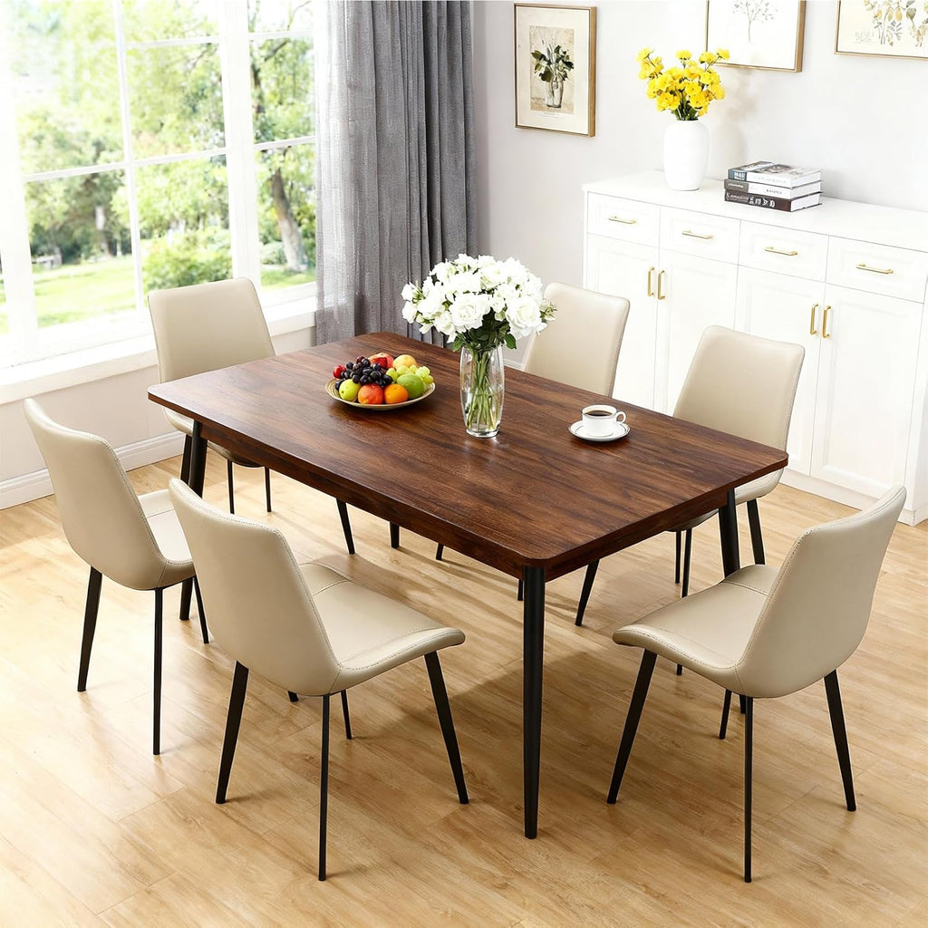 Modern Dining Chairs Set of 4, PU Leather Dining Room Chairs, Upholstered Kitchen Chairs with Ergonomic Backrest & Sturdy Metal Legs, Perfect for Dining Room, Restaurant, Beige