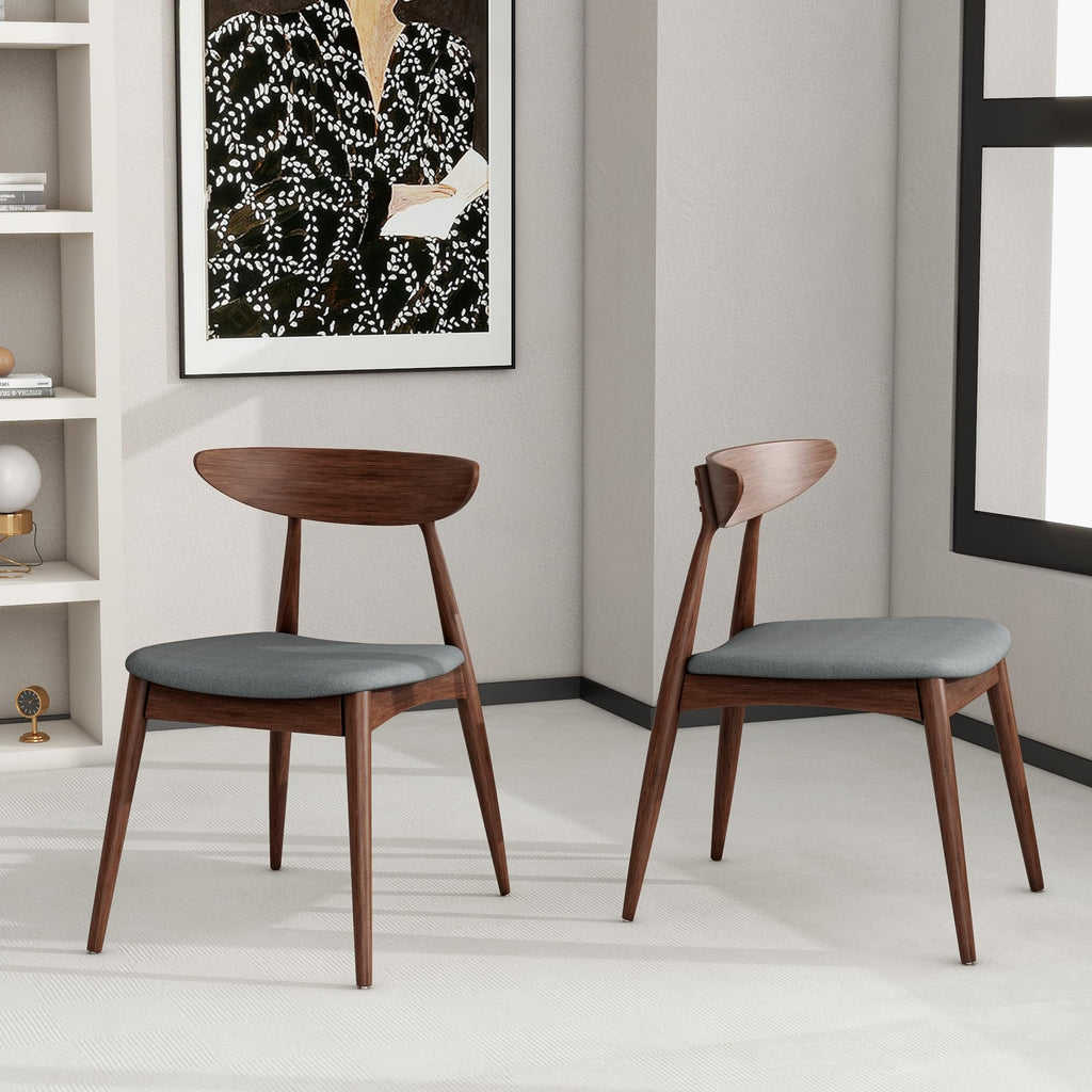 22" Retro Upholstered Dining Chair, Ergonomic Back, Natural & Grey