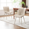 YOUTASTE Cream Dining Chairs Set of 2, Mid Century Modern Comfy Kitchen Chair, Upholstered Faux Leather, Cream Metal Legs, Armless Accent Chairs for Bedroom Vanity Lounge