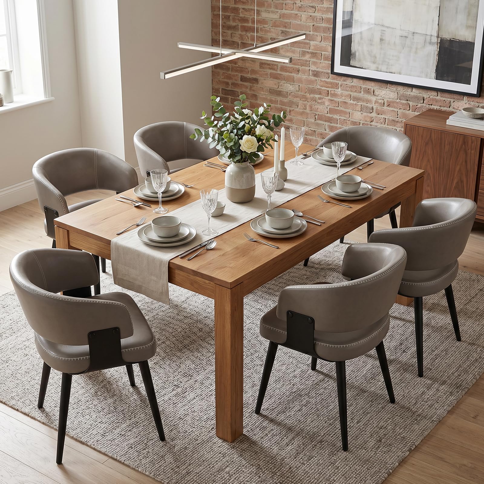 Dining Chairs Set of 4, Modern Upholstered PU Leather Kitchen & Dining Room Chairs with Curved Open Back Metal Legs, Kitchen Chairs for Dining Room Restaurant (Vintage Brown, Set of 4)