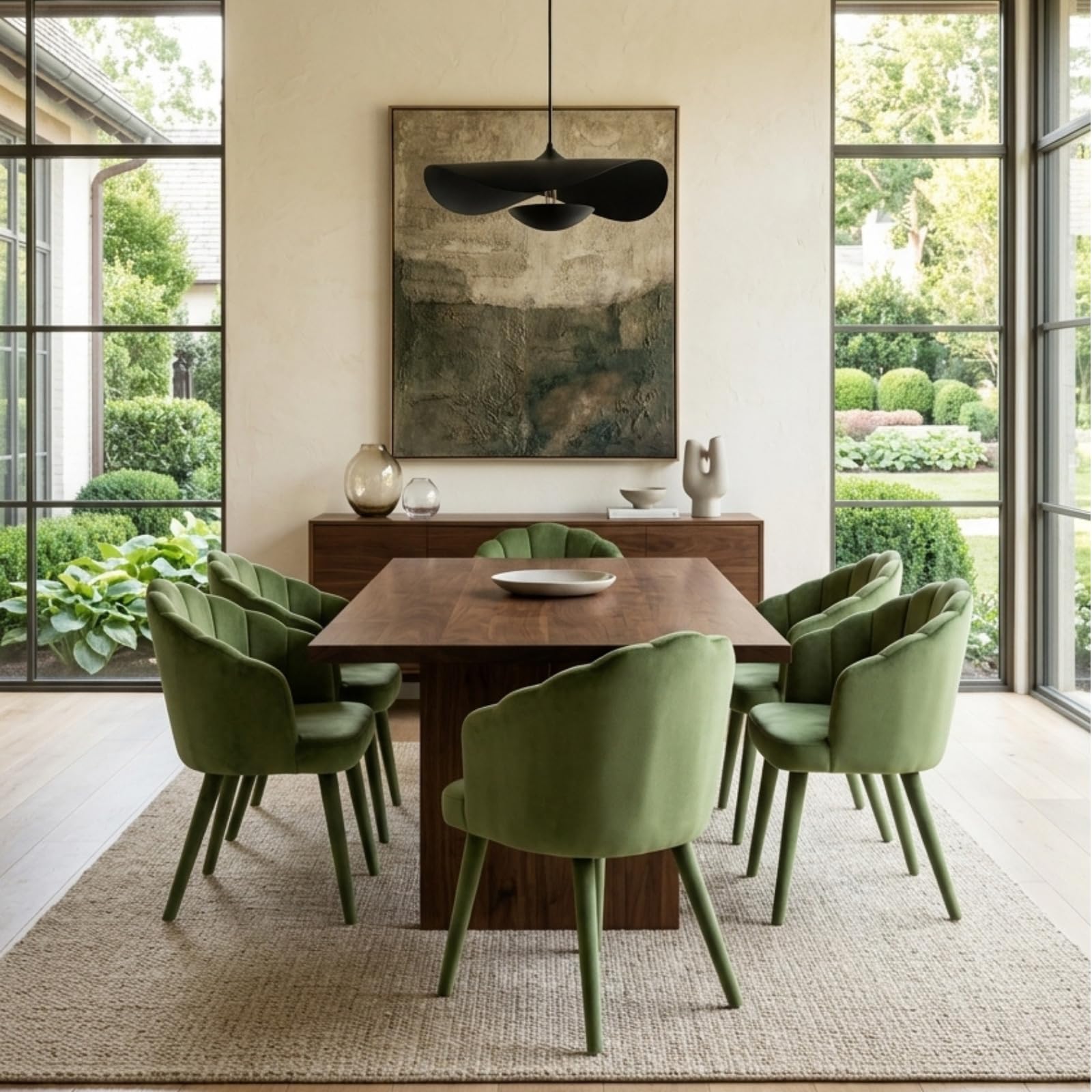 Hyfirm Mid-Century Modern Walnut Dining Chairs Set of 2, Vintage Brown Leather Wooden Kitchen Chairs, Retro Upholstered PU Cushioned Seat with Curved Backrest, Armless Accent Side Chair for Bedroom