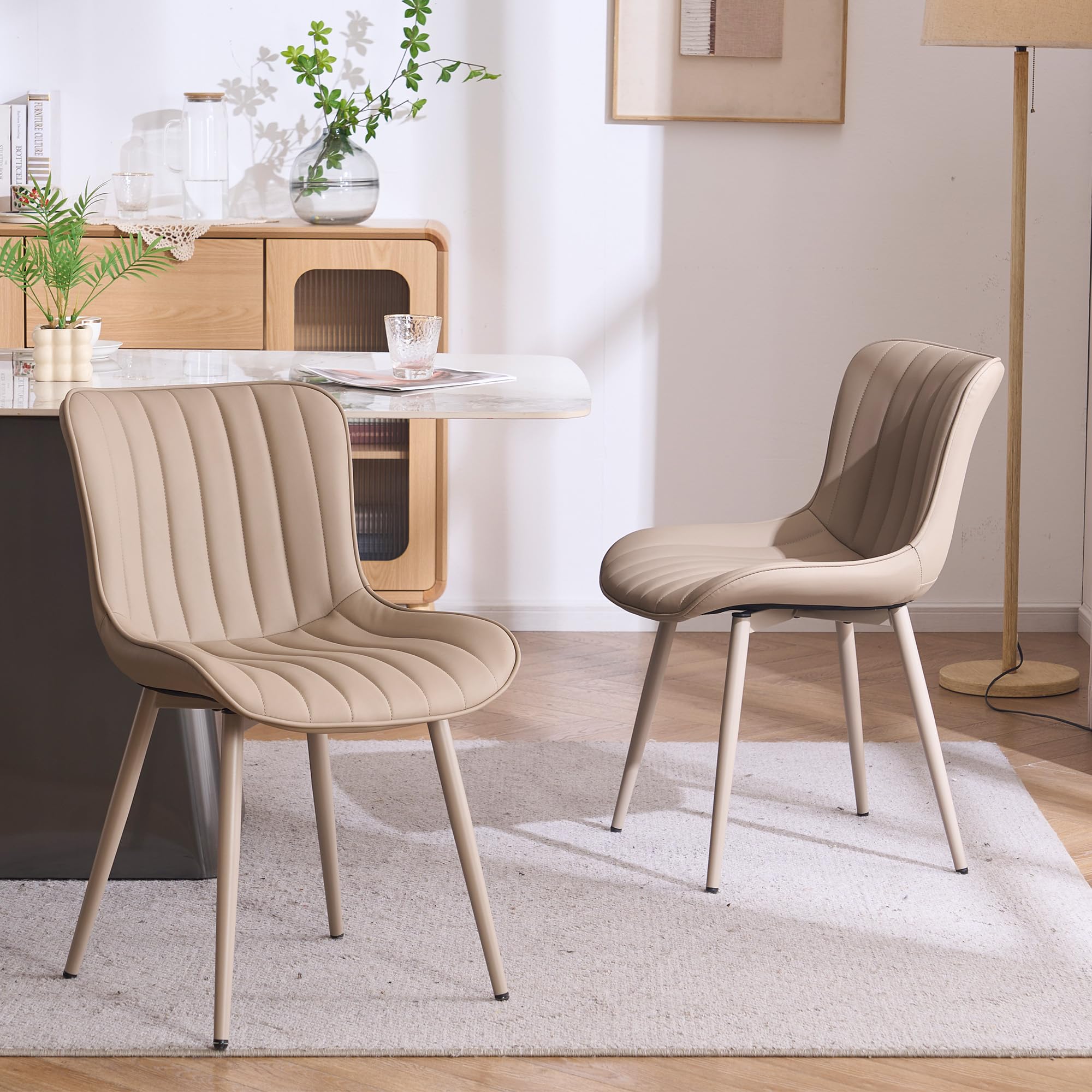 YOUNUOKE Mid-Century Modern Dining Chairs Set of 2, Blue PU Leather Upholstered Kitchen Chairs with Black Metal Legs, Armless Accent Chair for Dining Room, Guest Reception Room