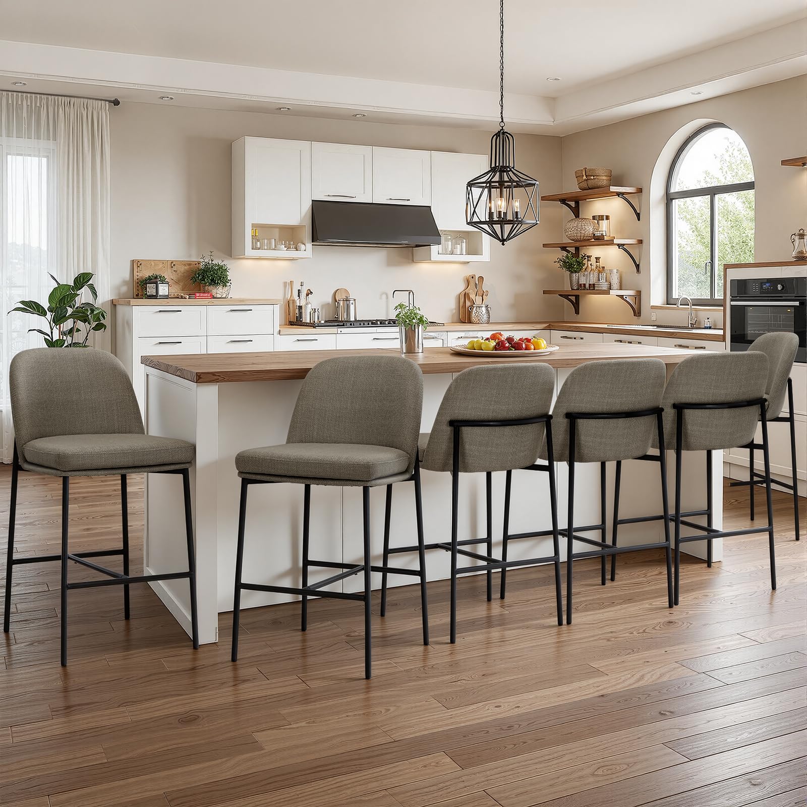 COLAMY Upholstered Counter Bar Stools, Kitchen Island Stools with Back, Modern Counter Height Stools with Wood Legs for Kitchen Island Dining Room Bar, Camel