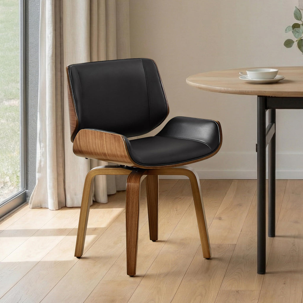 Zouron Swivel Dining Chairs, Mid Century Modern Desk Chairs Retro Faux Leather Chair with Wooden Legs, Kitchen Dining Room Chair with Upholstered Seat, 1 Pcs, Orange Brown