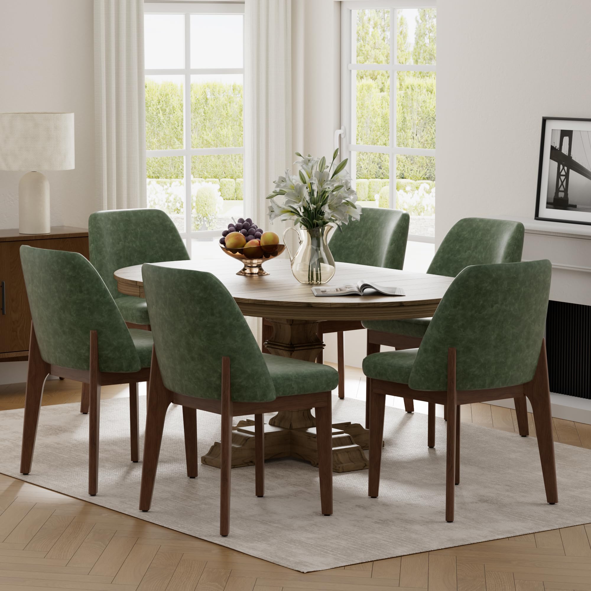 VKNOW Modern Dining Chairs Set of 2, Faux Leather Kitchen Chairs with Wood Legs, Upholstered Side Chair for Kitchen Dining Room, Beige