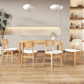 ROCITY Rattan Dining Chairs Set of 4 White Faux Leather Dining Room Chairs Natural Wooden Kitchen Chairs Farmhouse Side Chairs