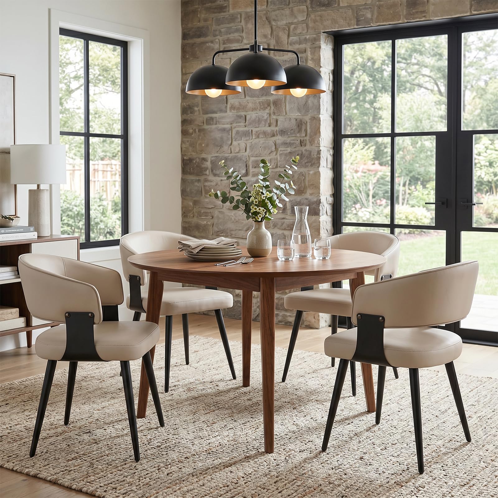 Dining Chairs Set of 4, Modern Upholstered PU Leather Kitchen & Dining Room Chairs with Curved Open Back Metal Legs, Kitchen Chairs for Dining Room Restaurant (Vintage Brown, Set of 4)