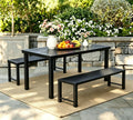 Patio Dining Set, HDPE Outdoor Dining Table with 2 Benches, All-Weather Steel Frame Outdoor Furniture for Backyard BBQ, Family Gatherings, Deck & Garden