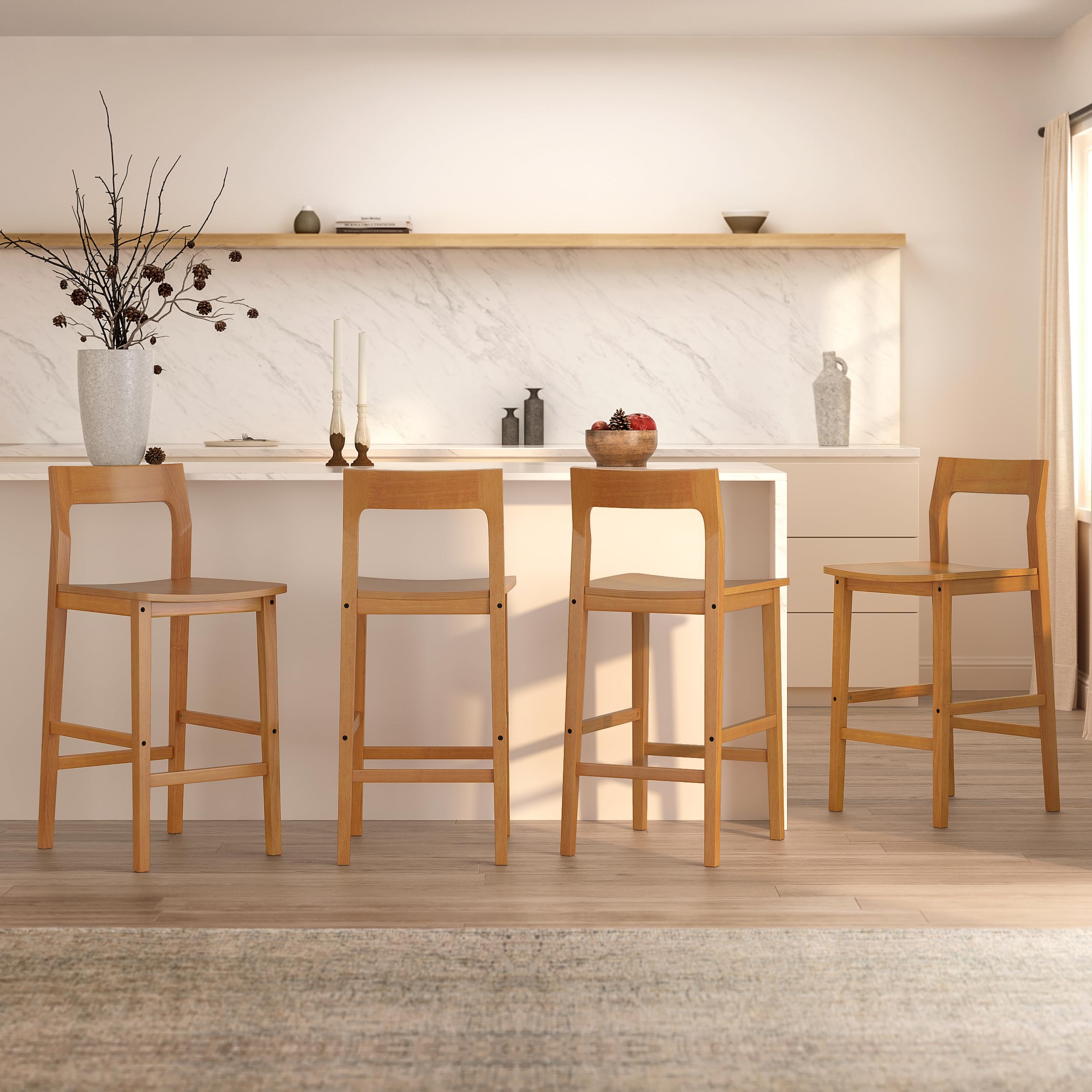 EYYTHUNG Counter Height Stools Set of 3, Farmhouse 25” Bar Stools with Solid Wood Legs & Back, Mid Century Modern Barstools Chairs for Kitchen Island, Dining Room, Cafe, Pub, Dark Oak
