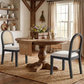STHOUYN Upholstered Rattan Dining Chairs Set of 4, Farmhouse Solid Wood Dining Room Chair with Natural Rattan Woven Back and Chenille Seat, Mid-Century Modern Wooden Kitchen Chairs (4, Cream White)