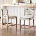 Modern Bar Stools Set of 2 Counter Height Barstools High Back Mid-Century Faux Leather Bar Chairs Solid Wood Kitchen Bar Stools for Kitchen Island Leather Beige 24IN