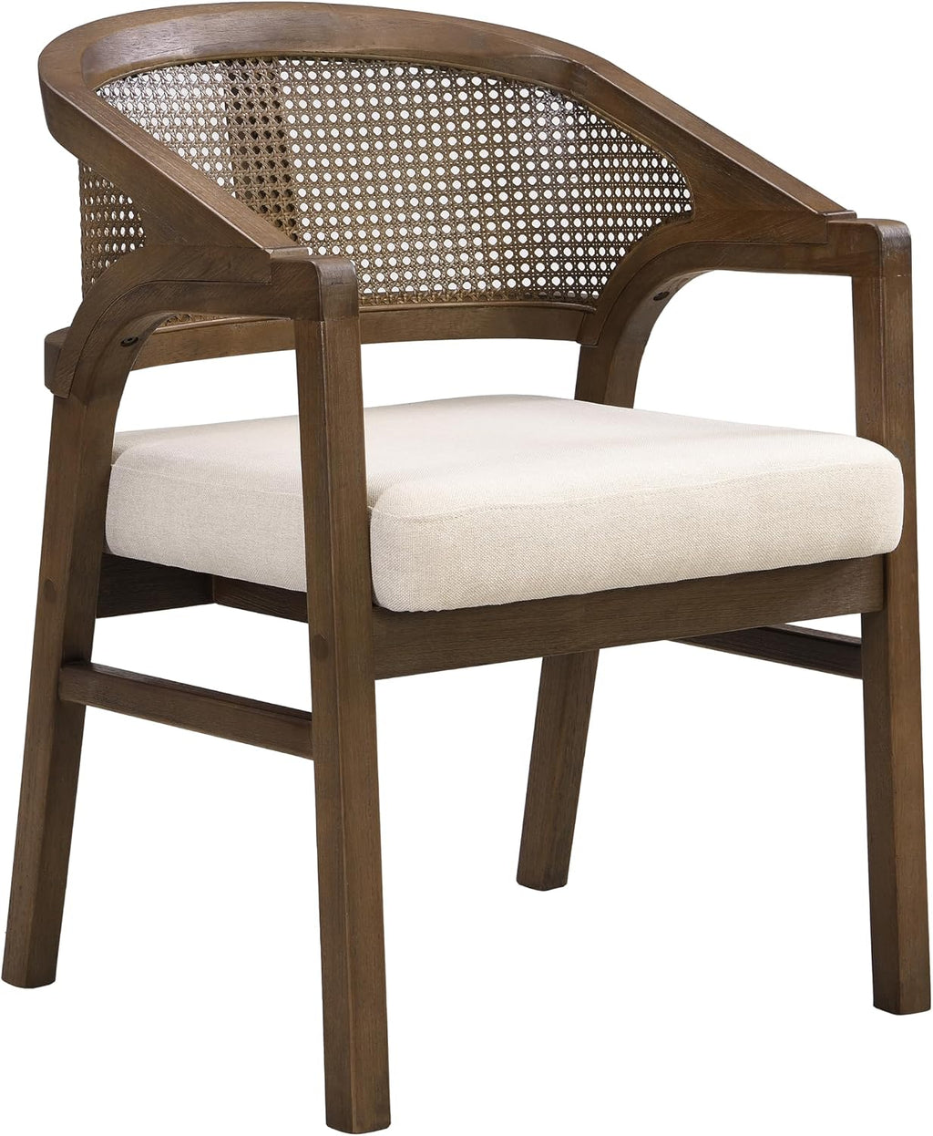 Christopher Knight Home Faritel Modern Wooden Dining Chairs Set of 2, Fabric Upholstered Kitchen Side Armchairs, Living Room Comfy Reading Chair with Curved Rattan Back, Walnut+Beige