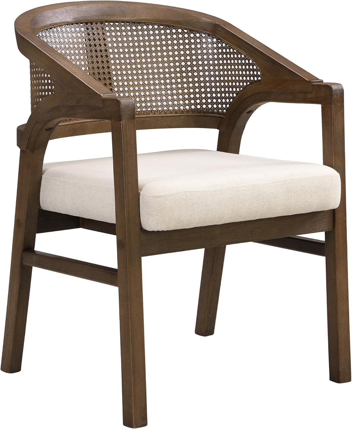 Christopher Knight Home Faritel Modern Wooden Dining Chairs Set of 2, Fabric Upholstered Kitchen Side Armchairs, Living Room Comfy Reading Chair with Curved Rattan Back, Walnut+Beige