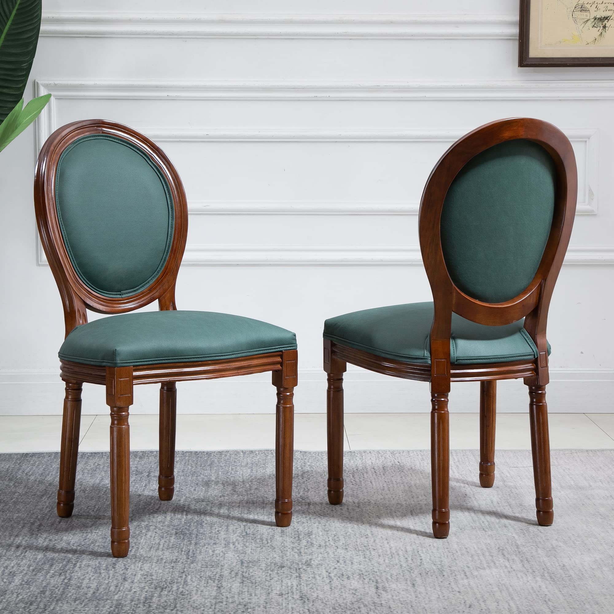 Nrizc French Country Dining Chairs Set of 4, Farmhouse Fabric Chairs with Round Back, Rattan Dining Chair, Oval Side Chairs for Dining Room/Living Room/Kitchen/Restaurant