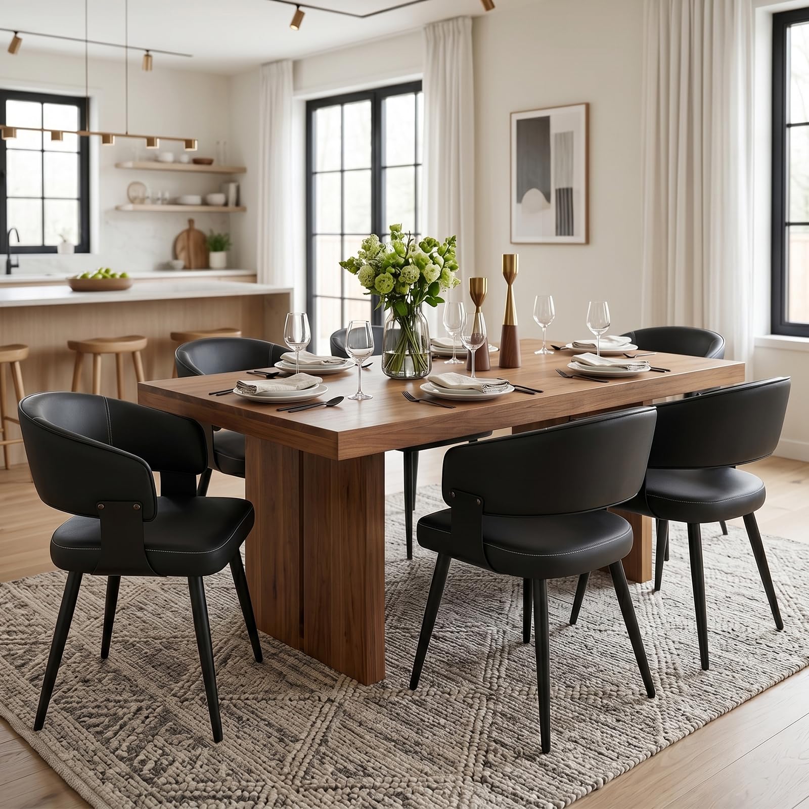 Dining Chairs Set of 4, Modern Upholstered PU Leather Kitchen & Dining Room Chairs with Curved Open Back Metal Legs, Kitchen Chairs for Dining Room Restaurant (Vintage Brown, Set of 4)