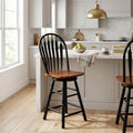 Sunset Trading Selections 24" Counter Height Swivel Barstool | Farmhouse Country Cottage Windsor Arrowback Café Stool | Antique Black & Cherry Solid Wood | Dining Room Kitchen Home Bar Furniture