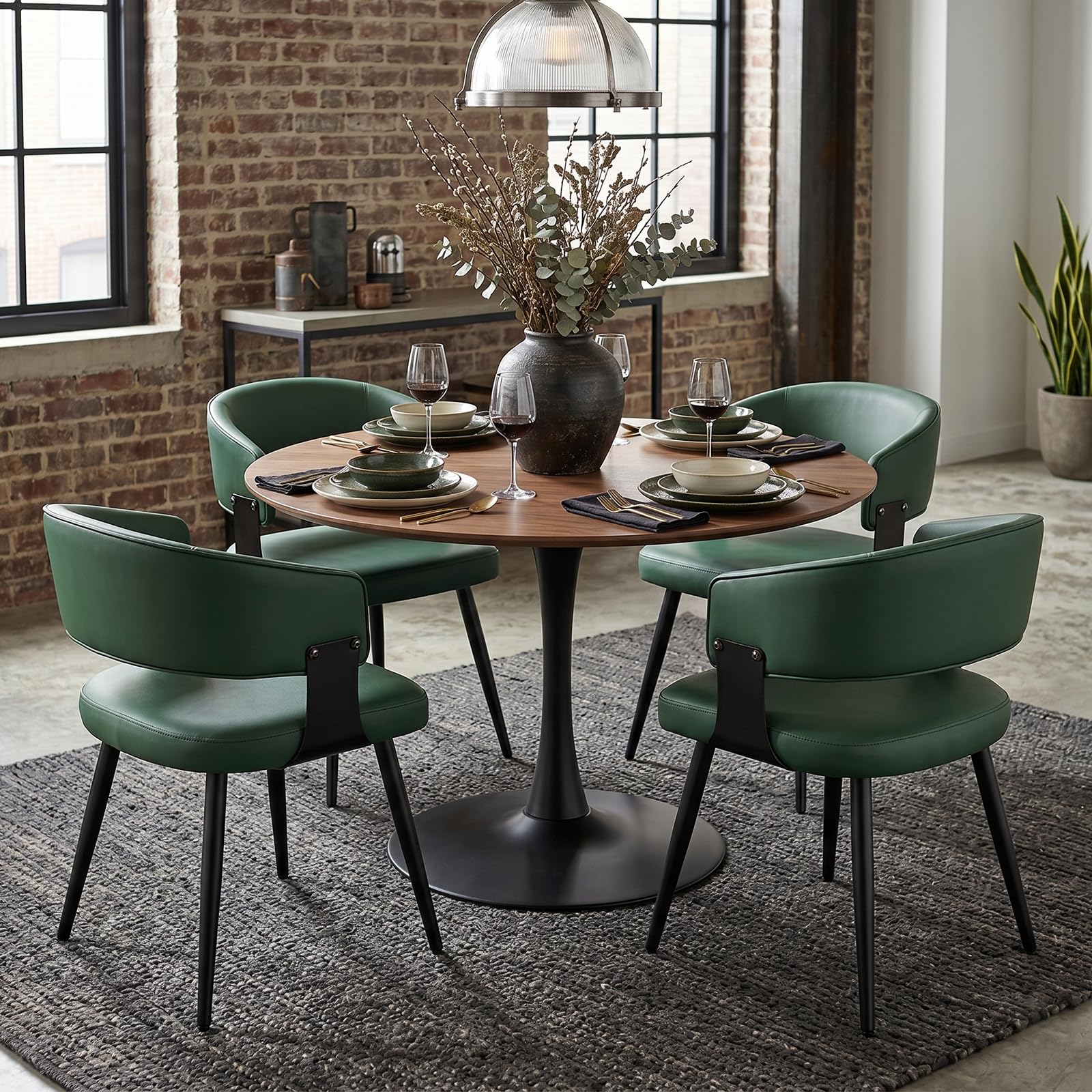 Dining Chairs Set of 4, Modern Upholstered PU Leather Kitchen & Dining Room Chairs with Curved Open Back Metal Legs, Kitchen Chairs for Dining Room Restaurant (Vintage Brown, Set of 4)
