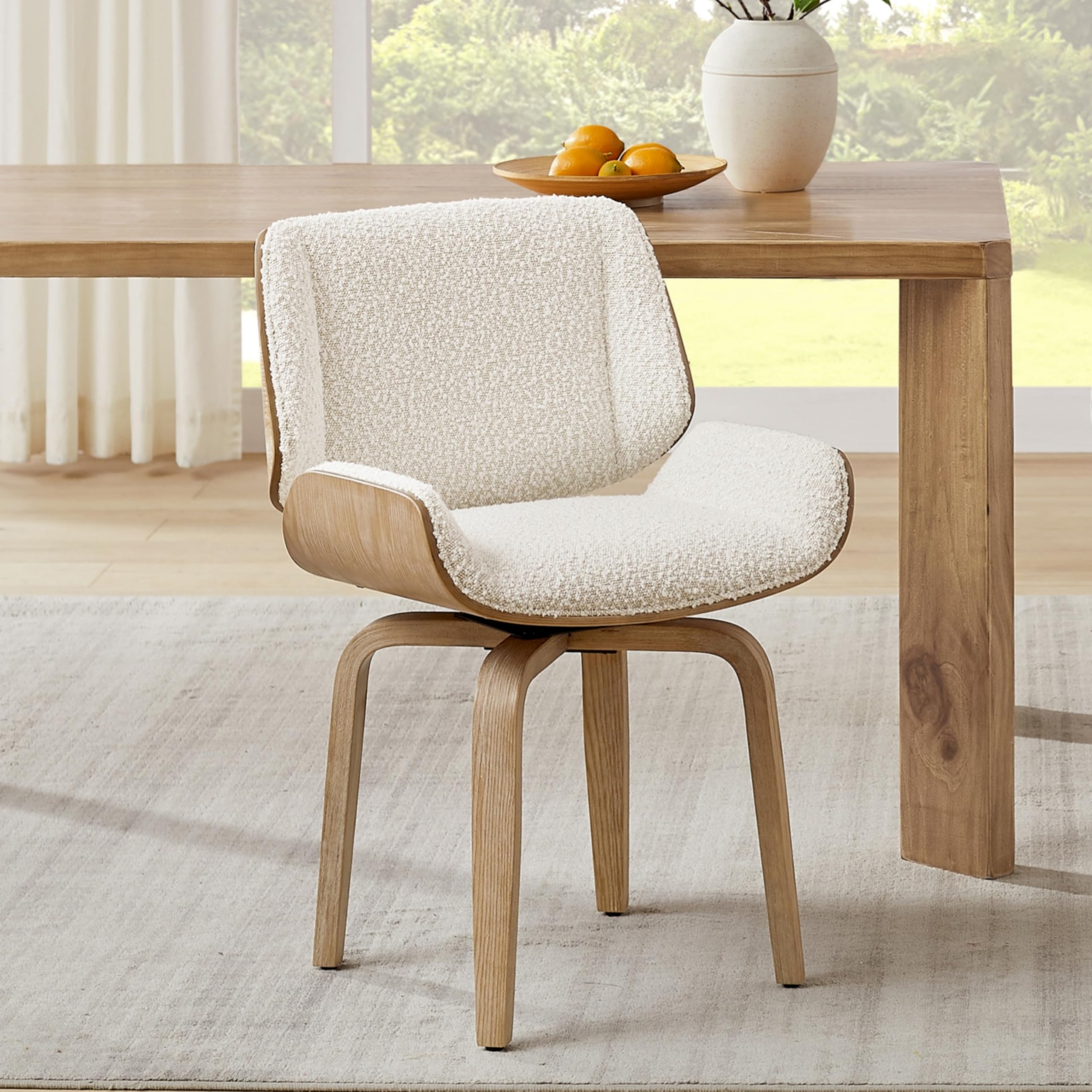 Zouron Swivel Dining Chairs, Mid Century Modern Desk Chairs Retro Faux Leather Chair with Wooden Legs, Kitchen Dining Room Chair with Upholstered Seat, 1 Pcs, Orange Brown
